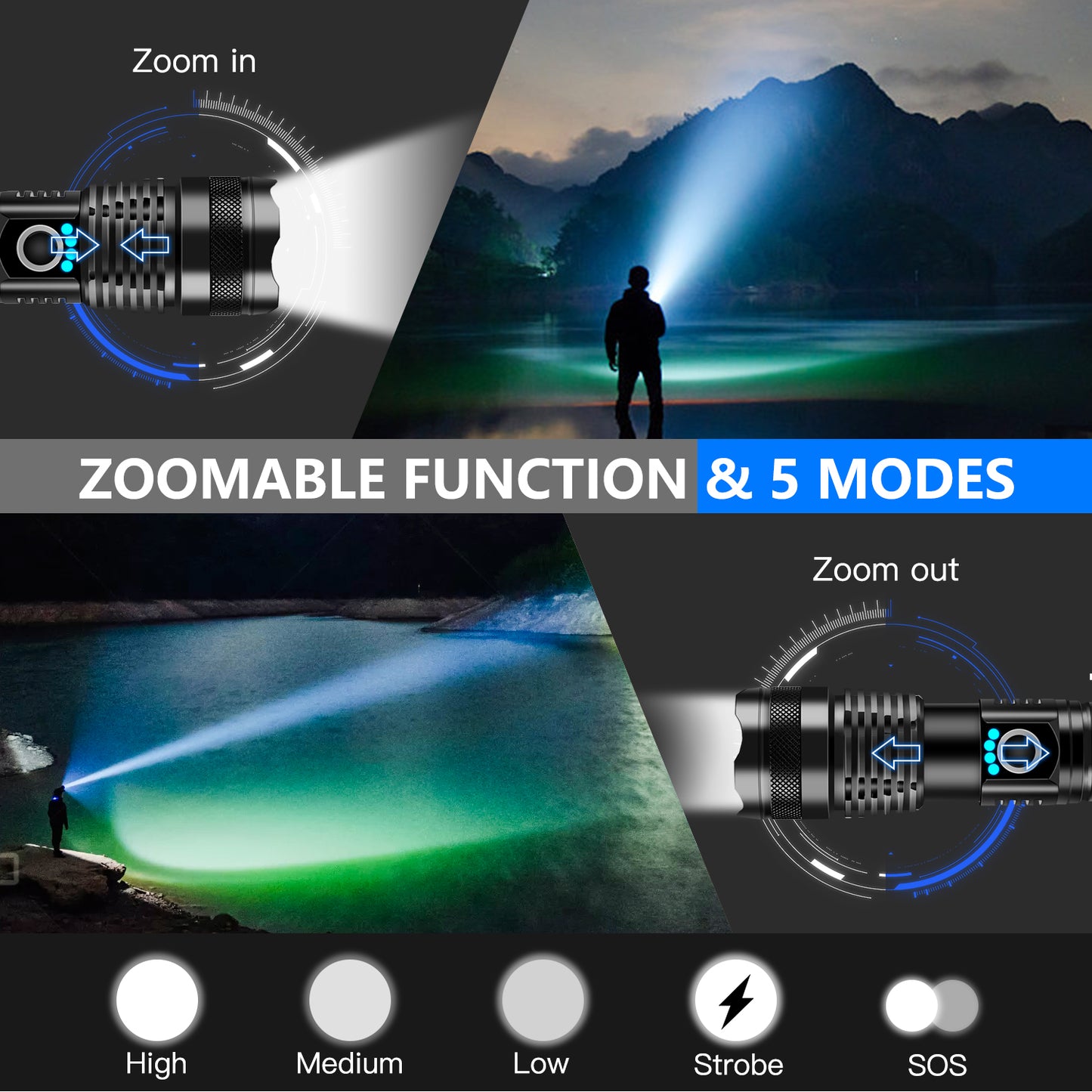 Zacro Rechargeable LED Flashlight, Powerful Super Bright Flashlight for Emergencies, Home, Camping