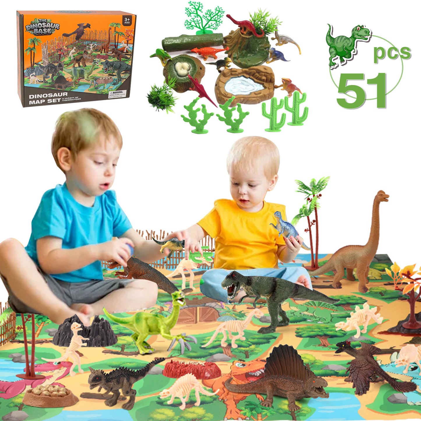 Zacro Dinosaur Toys Play Set, 51pcs Dinosaur Toys for Boys & Girls with Play Mat, Dinosaur Figures, Trees, Rocks, Fossil, Great Dinosaur Toy Gift for Toddlers Kids Age 3 4 5 6 Years Old & Up