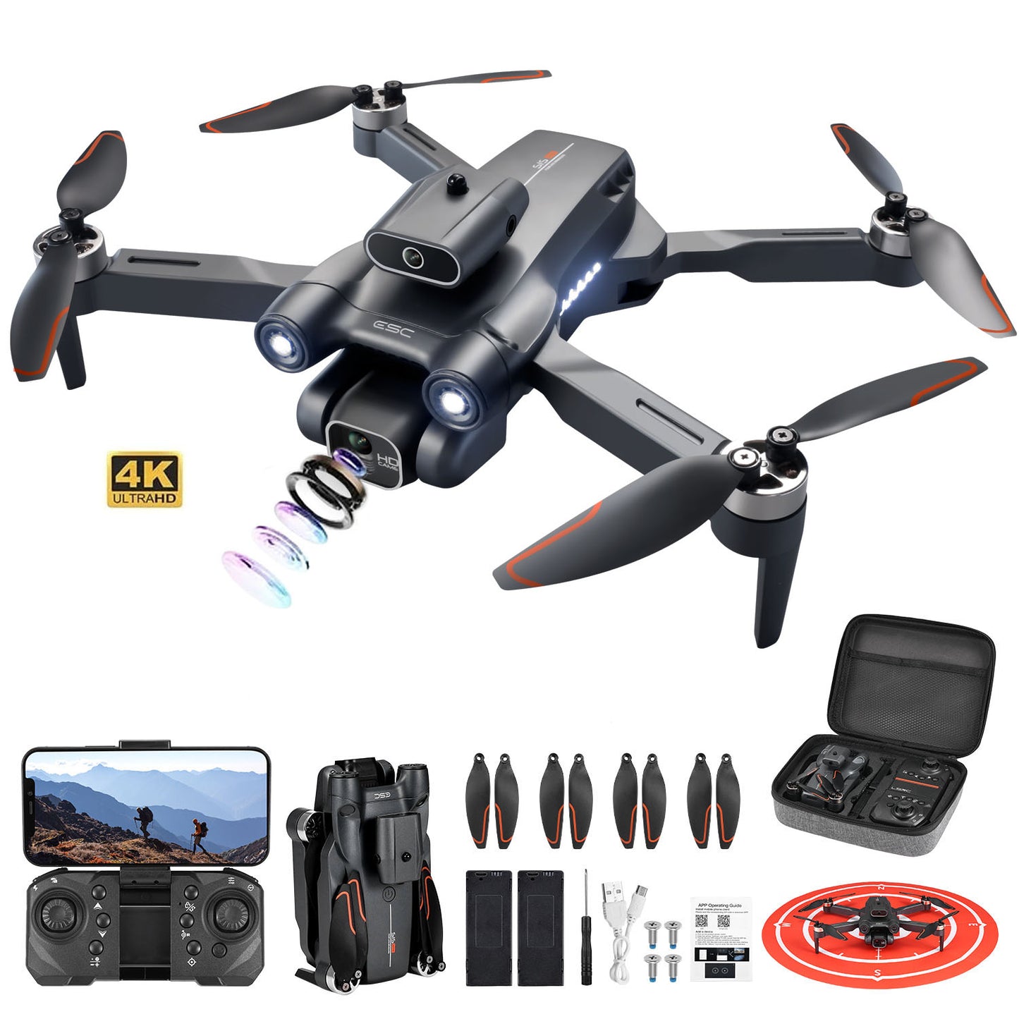 S1S RC Drone with 4K HD Camera for Adult, Lictin RC Quadcopter with High Speed Brushless Motor, Hand gesture photography, Waypoint Fly, Optical Flow Position, 2 Batteries