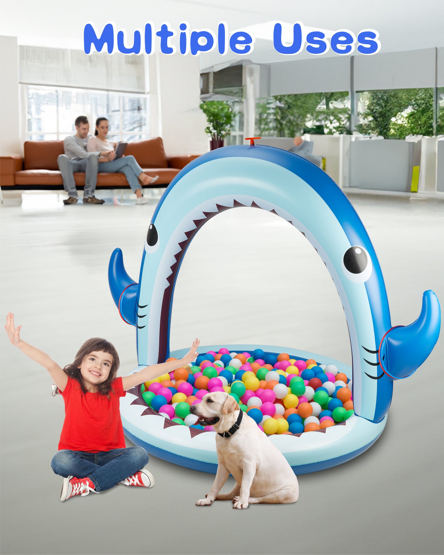 Water Sprinkler for Kids, 4-In-1 Shark Inflatable Water Toys for Toddler, Summer Outdoor Game with 4 Rings Toss, Backyard Water Sprinkler Spray Toy Fun Gift for Boys Girls