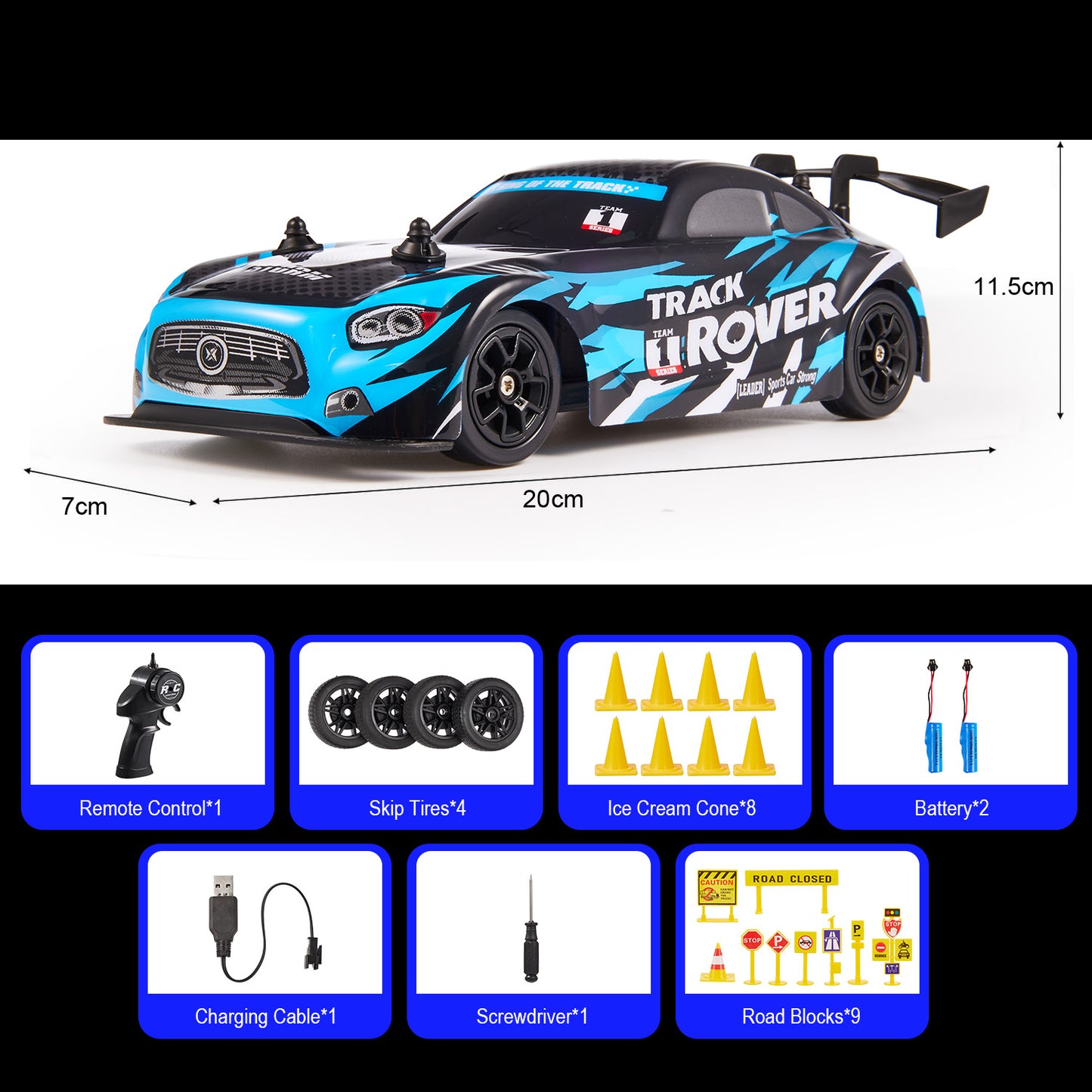 Anpro 1:24 Scale Drift RC Cars, 4WD Remote Control Car, High Speed Racing Vehicle with 2 Rechargeable Batteries, Speed Up to 30KM/H, Racing Sport Toy for Adults Boys Girls Kids