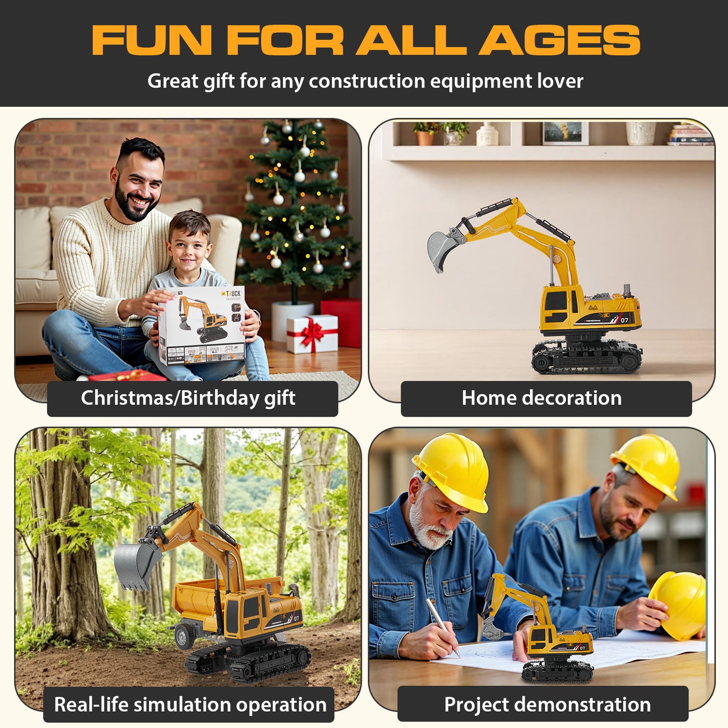 Lictin Remote Control Excavator for Kids, 11 Channels RC Excavator with Dump Truck, Rechargeable RC Construction Toys with Metal Shovel, Spray, Lights & Sounds, Gift for for 3-12 Years Boys Girls