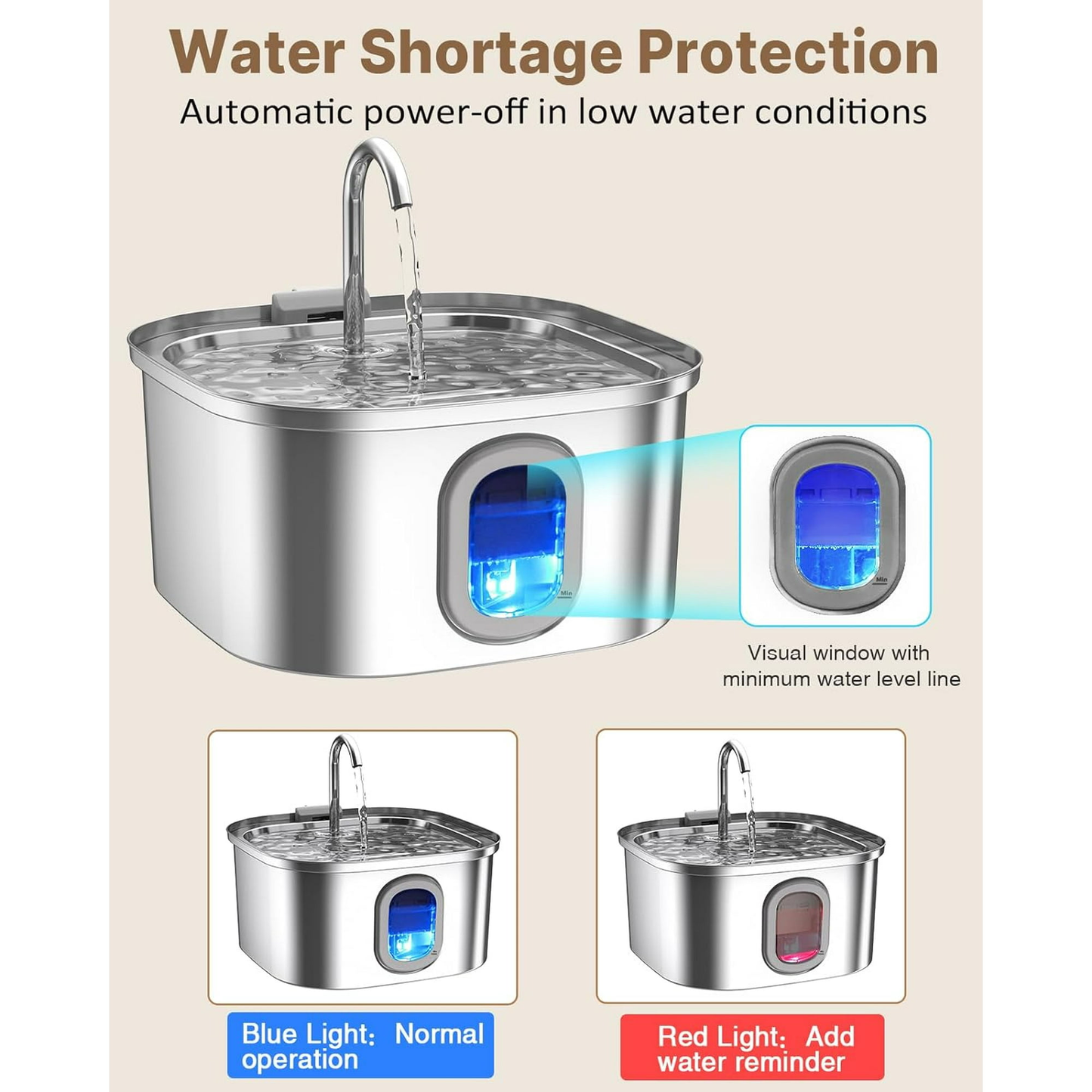 Petbank 108oz/3.2L Cat Water Fountain, Stainless Steel Pet Water Fountain Cat Dog Automatic Water Dispenser for Pets