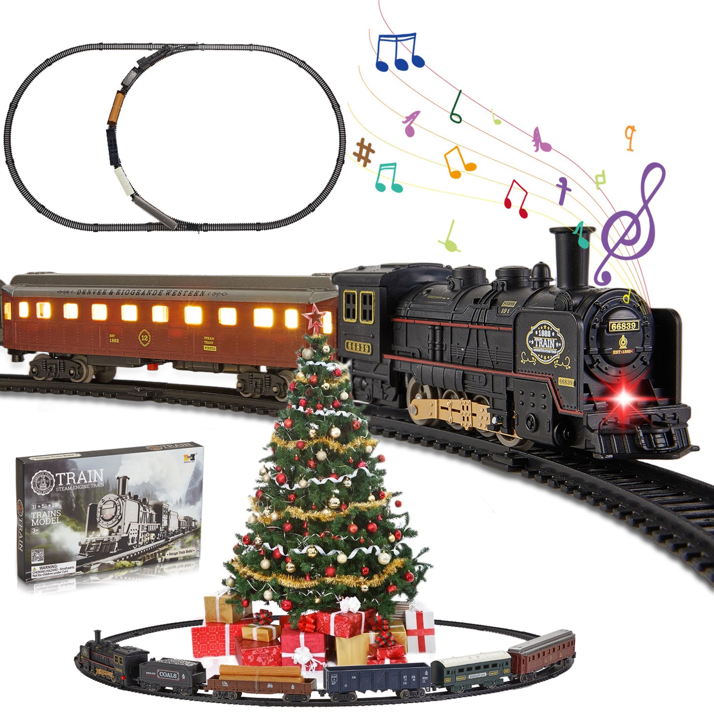 Zacro Electric Train Set for Kids with Track & Glowing Passenger Carriages, Lights and Sound, Under Christmas Tree Toy Train Set for 3 4 5 6 7+ Years Old Boys Girls Gifts