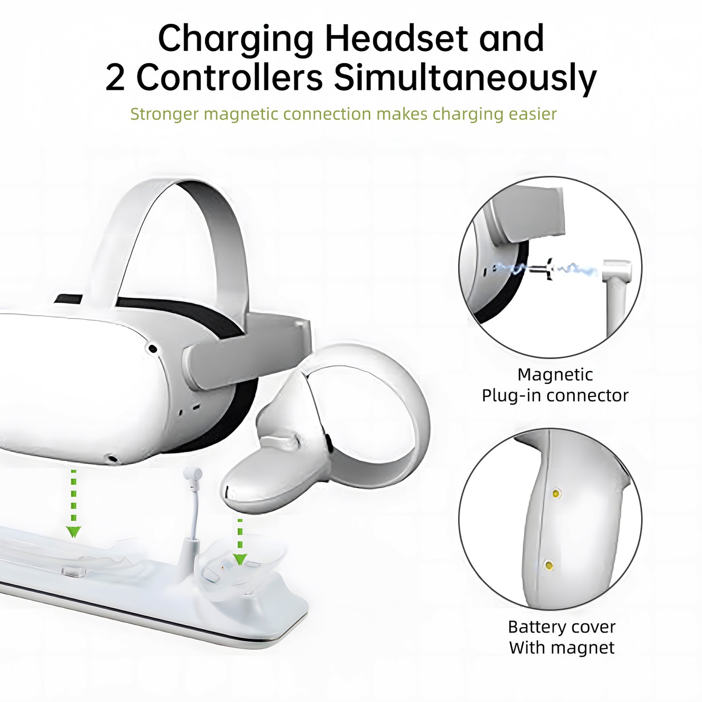 Charging Dock for Meta Quest 3, Fast Charging Magnetic Stand for VR Oculus Quest 3, with LED Light, with 2 Rechargeable 1200mAh Batteries, White