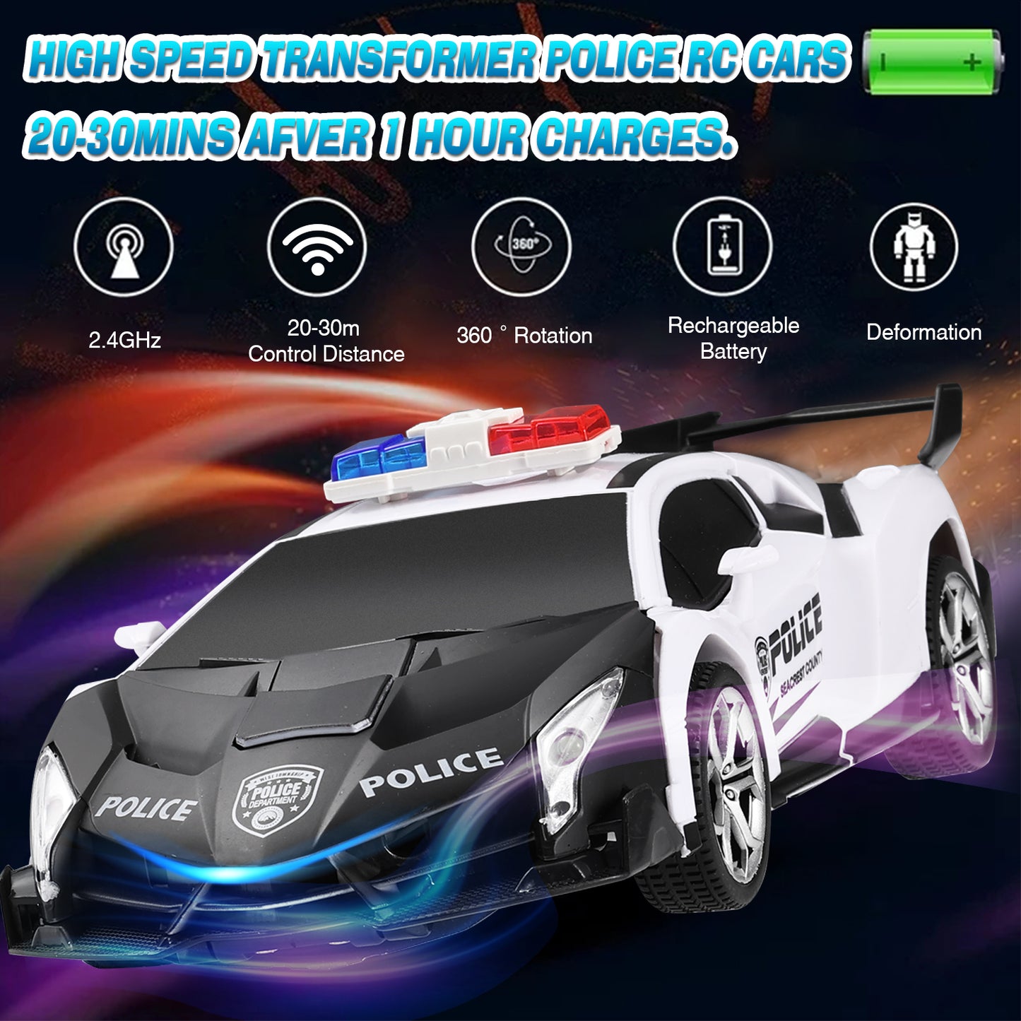 Zacro Transform RC Car Toys, 2.4Ghz 1:18 Scale Remote Control Car Transforming Robot, One-Button Deformation 360? Rotation Drifting Car Transformers Toys Gift