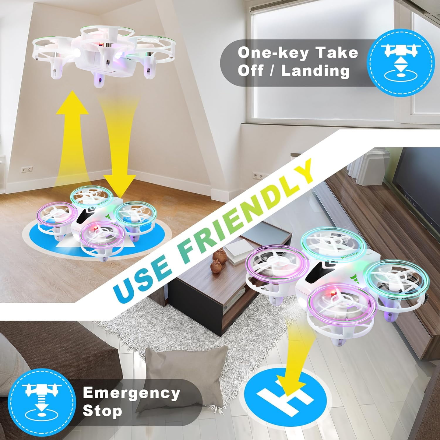 Petbank RC Toy Drones for Kids, Mini Drone with LED Lights for Beginners, RC Quadcopter with Altitude Hold and Headless Mode, 3-Gear Speeds, 3D Flips Gifts for Boys Girls White