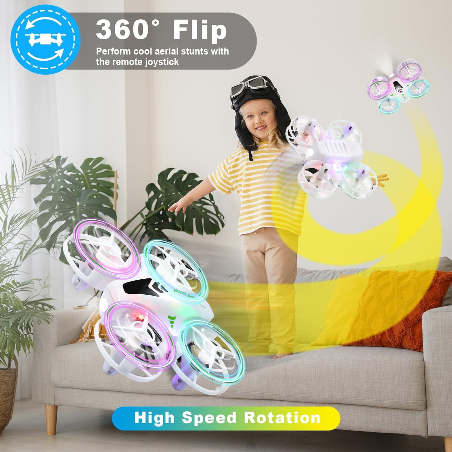 Petbank RC Toy Drones for Kids, Mini Drone with LED Lights for Beginners, RC Quadcopter with Altitude Hold and Headless Mode, 3-Gear Speeds, 3D Flips Gifts for Boys Girls White