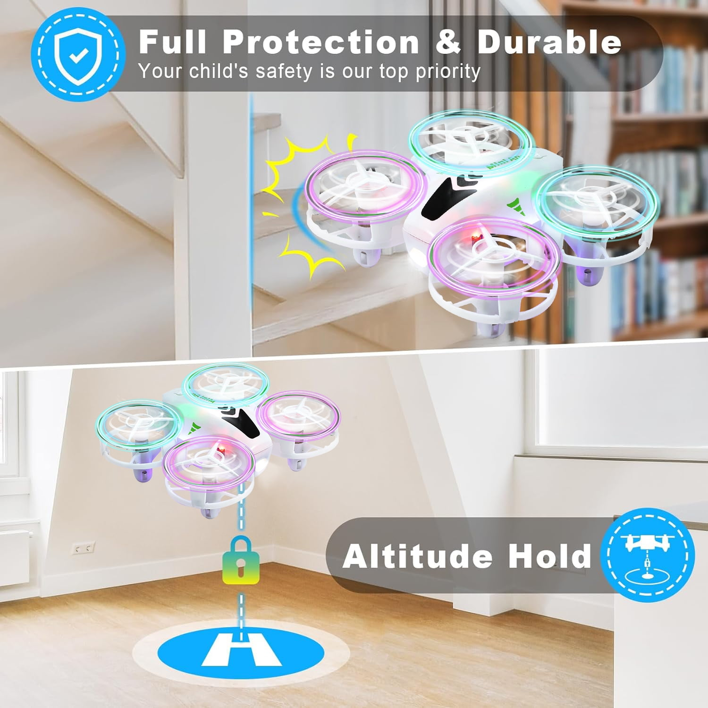 Petbank RC Toy Drones for Kids, Mini Drone with LED Lights for Beginners, RC Quadcopter with Altitude Hold and Headless Mode, 3-Gear Speeds, 3D Flips Gifts for Boys Girls White