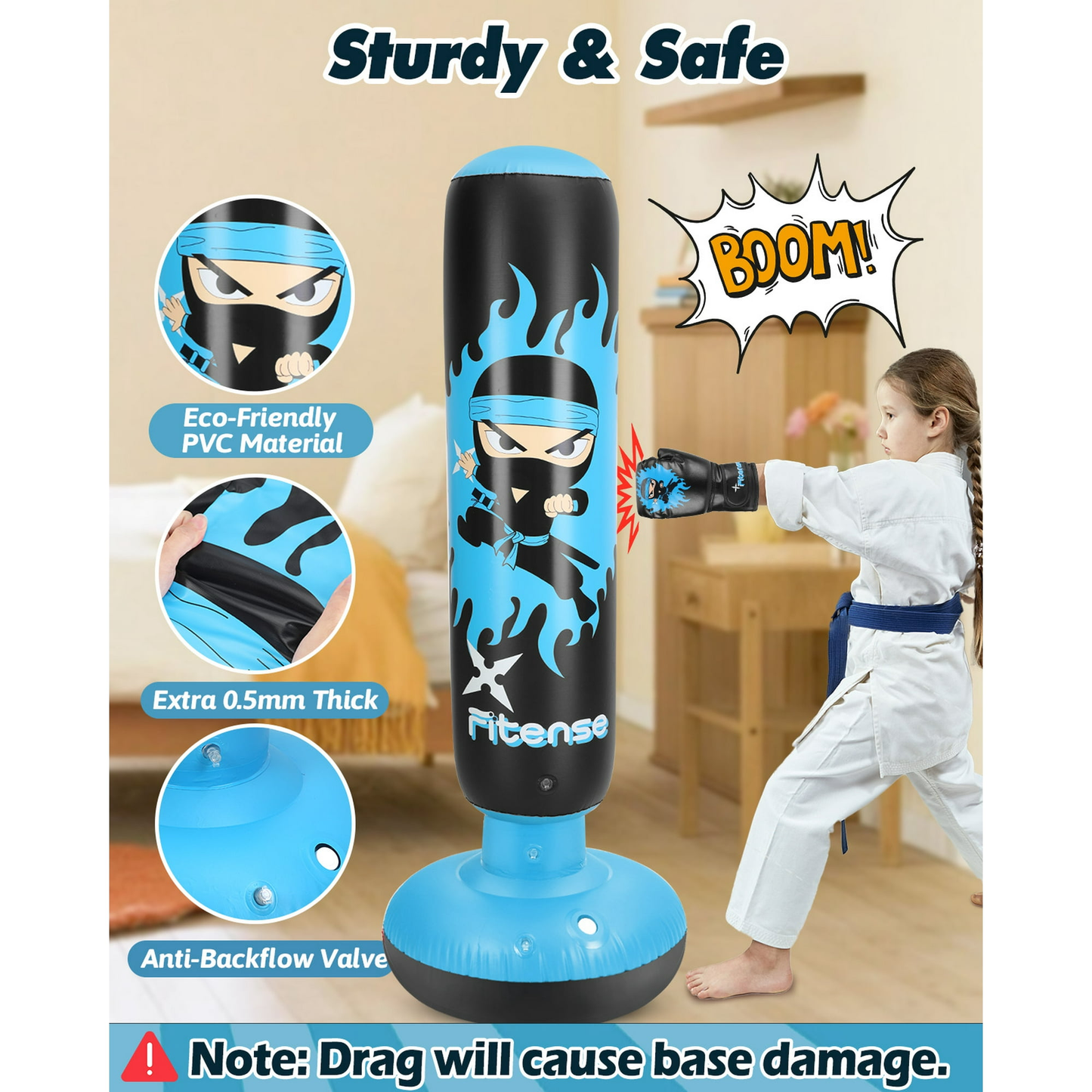 Petbank Punching Bag Toy Set for Kids, Inflatable Boxing Bag with Gloves and Pump, Christmas,Birthday Gifts for Kids Age 3-12