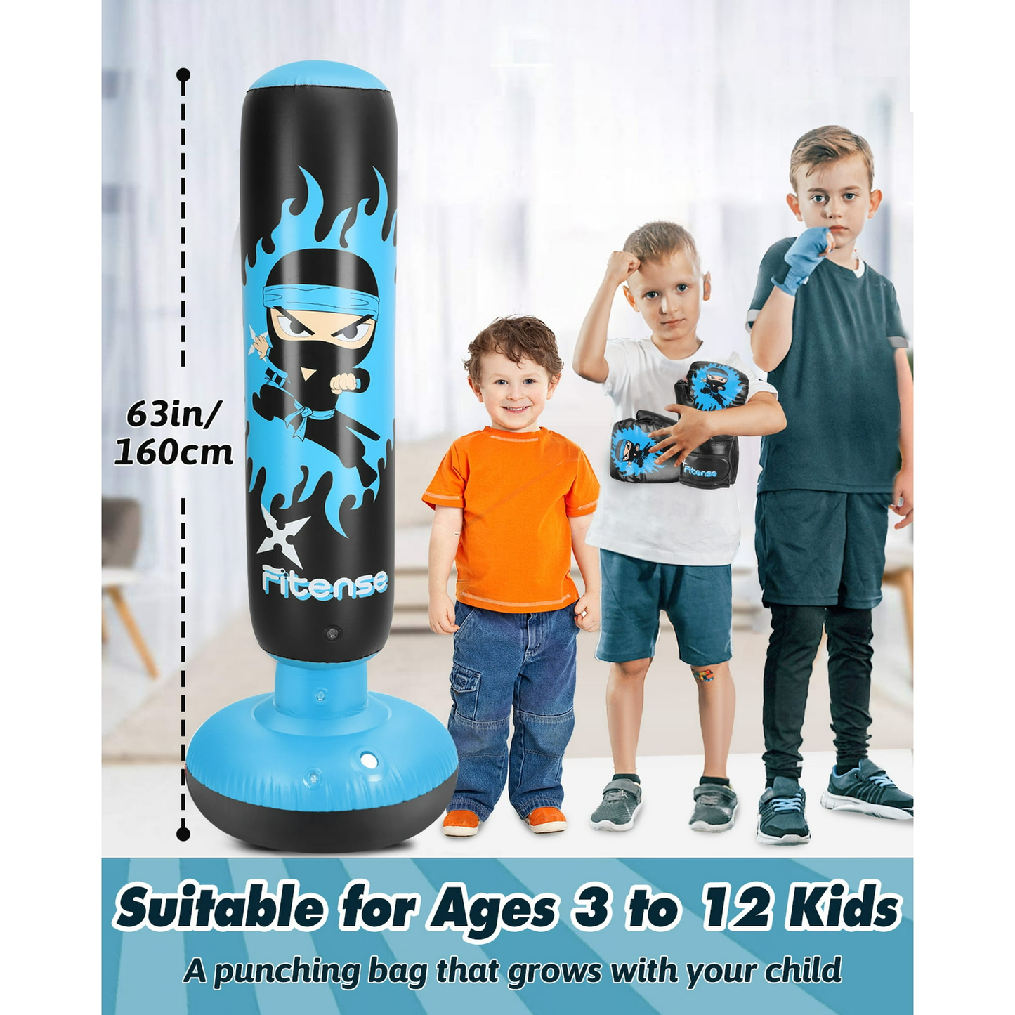 Petbank Punching Bag Toy Set for Kids, Inflatable Boxing Bag with Gloves and Pump, Christmas,Birthday Gifts for Kids Age 3-12