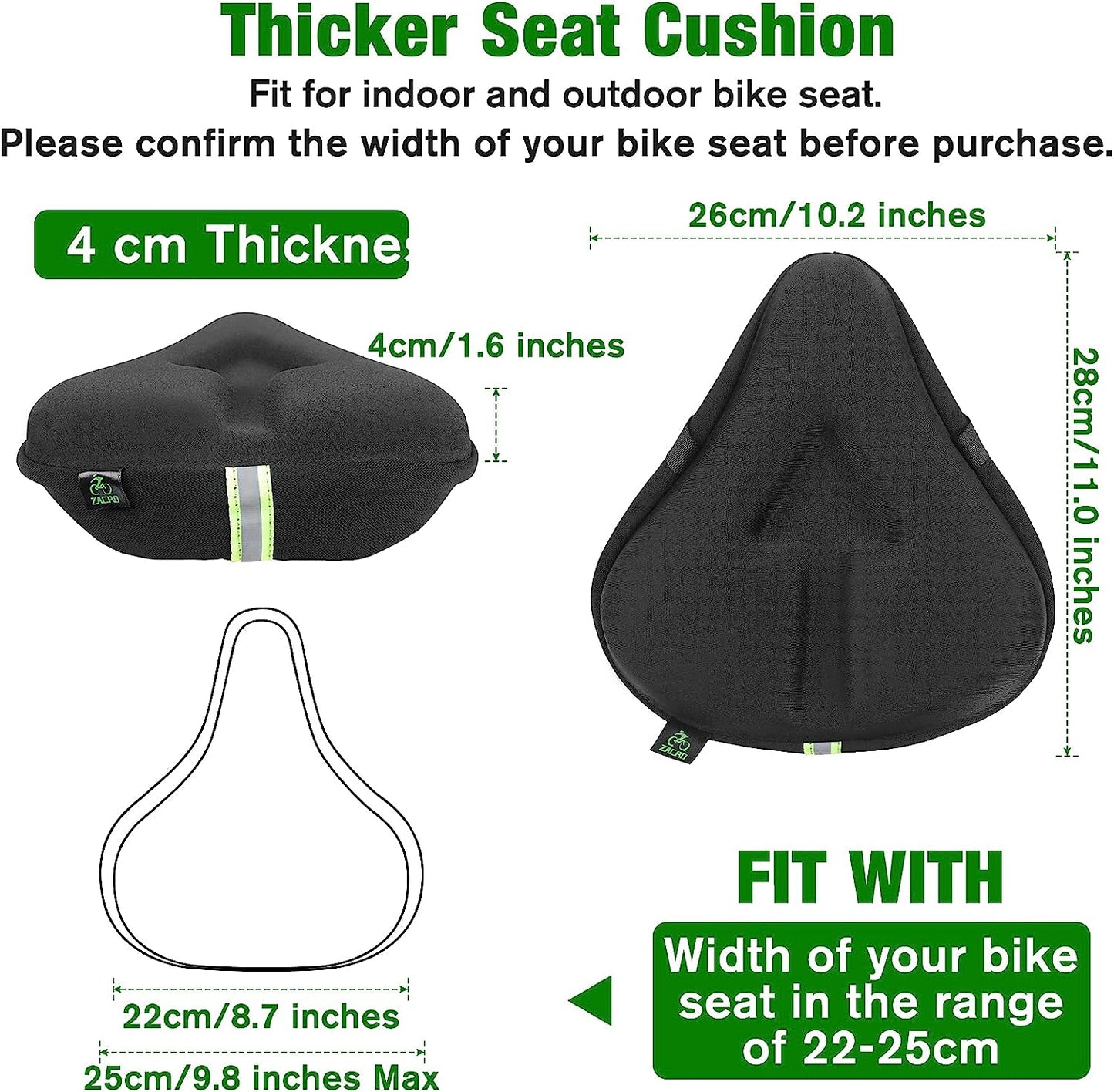 Zacro Bike Seat Cover, Comfortable Exercise Bicycle Saddle Cushion Extra Soft Wide for Indoor Outdoor, Black