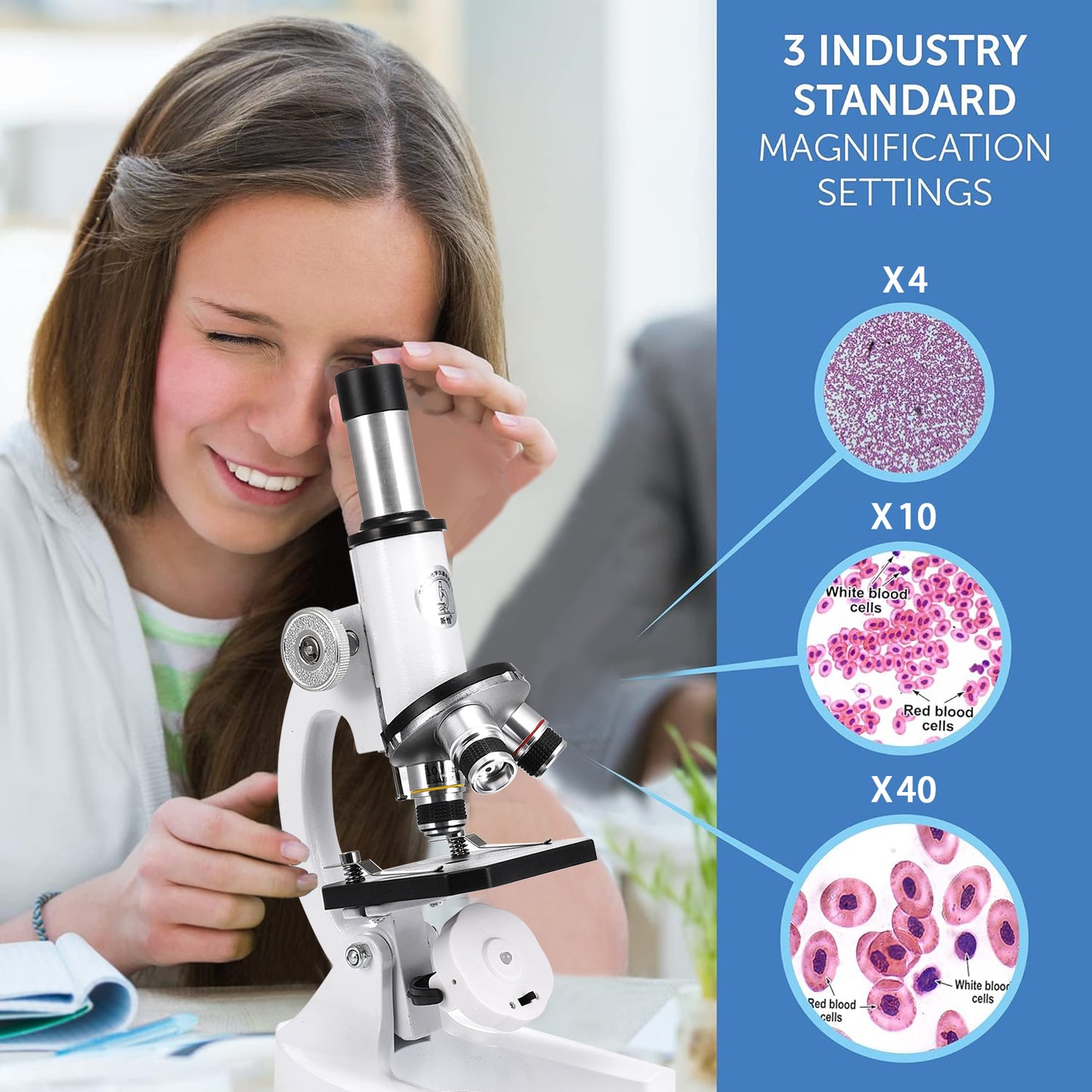 Microscope for Kids and Beginners, 400X-24000X Magnification Kids Science Microscope Kit with Microscope Slides LED Light for School Laboratory Home Education