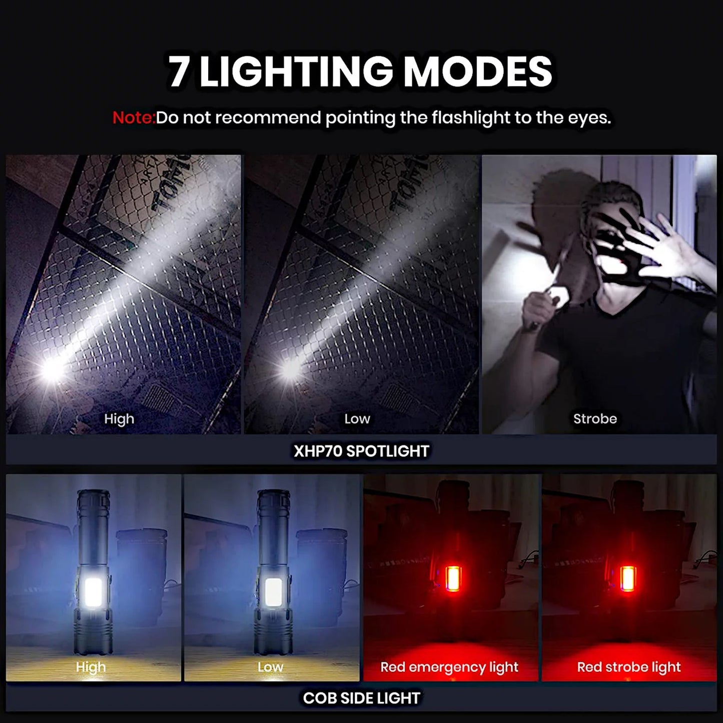Zacro Rechargeable LED Flashlight High Lumens, Super Bright Flashlight with 7 Modes and COB Sidelight, LED Waterproof Handheld Flashlight for Emergencies, Camping, Home