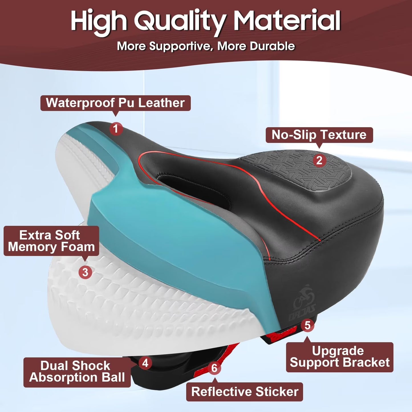 Zacro Wide Bike Seat Cushion, Comfortable Bicycle Seat for Women Men with Dual Shock Absorbing, Soft Memory Foam Padded Oversized Bicycle Saddle Fit for Exercise/Indoor/Mountain/Road Bikes