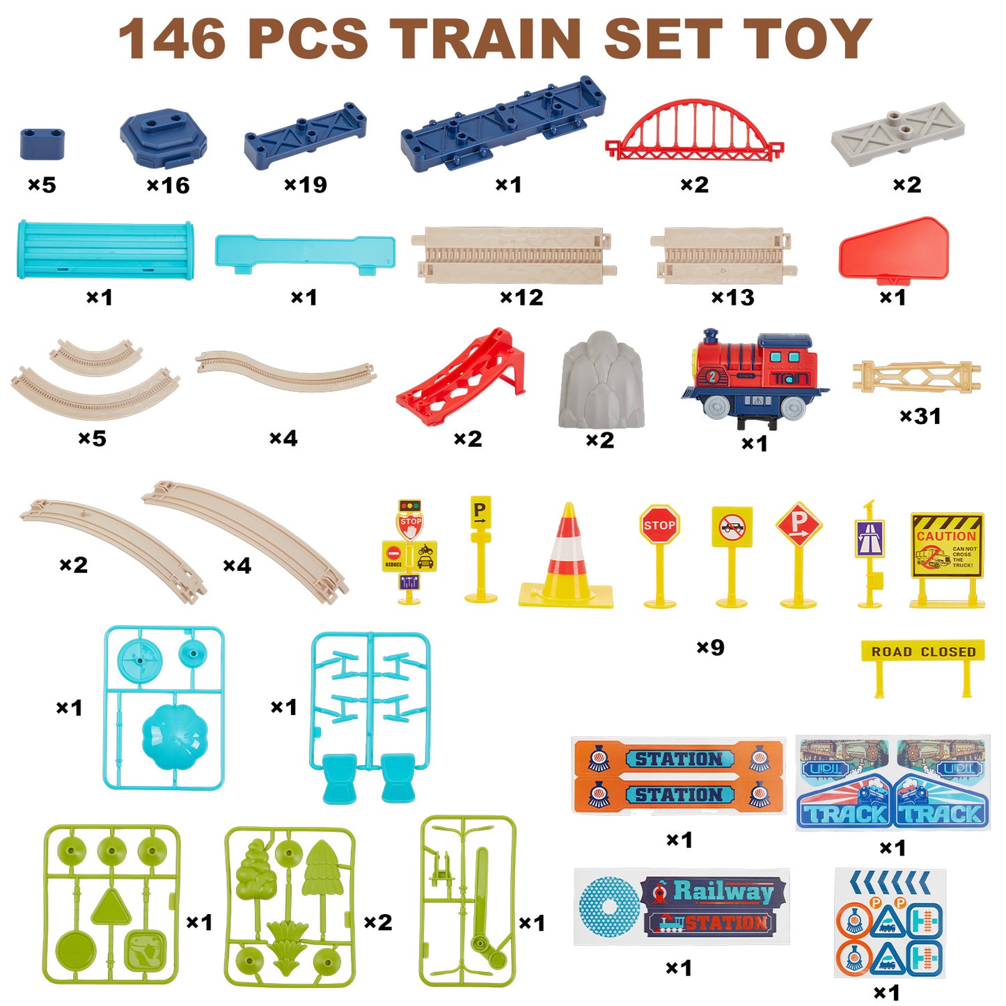 Zacro Electric Train Set for Kids, 146PCS City Theme Train Set with Train, Bridge & Signs, Loop Train Tracks Toys Gift for Boys and Girls 3 4 5 6 7 Year Old