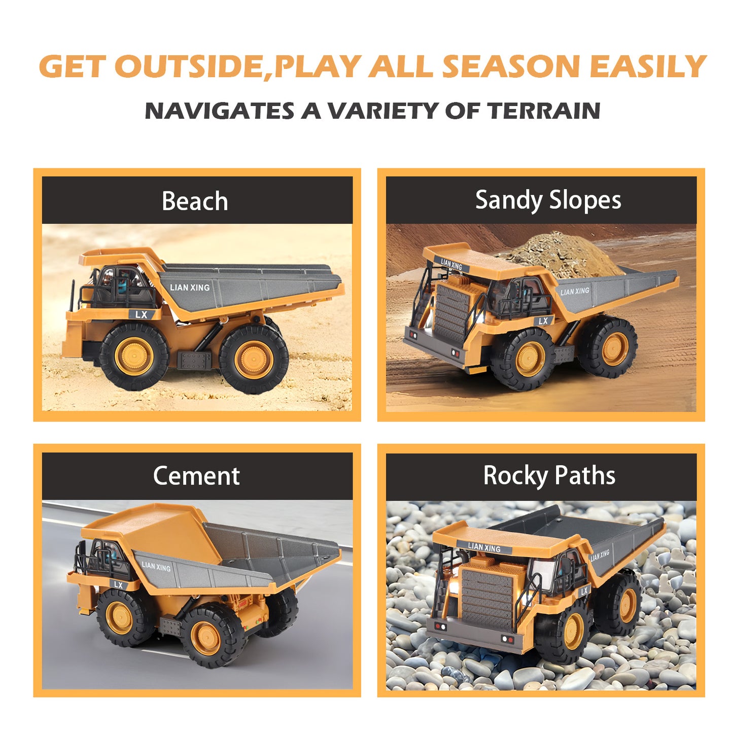 Remote Control Dump Truck, 1:20 Scale RC Construction Vehicles Toy with Metal Bed and Light/Music, 9 Channels Electric Truck Toy Gift for Boys Kids