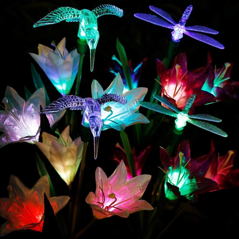 Outdoor Solar Garden Stake Lights, Zacro LED Flower Solar Powered Lights with 6 Lily Flower Butterflies Combination, Waterproof Multi-Color Changing Solar Lights