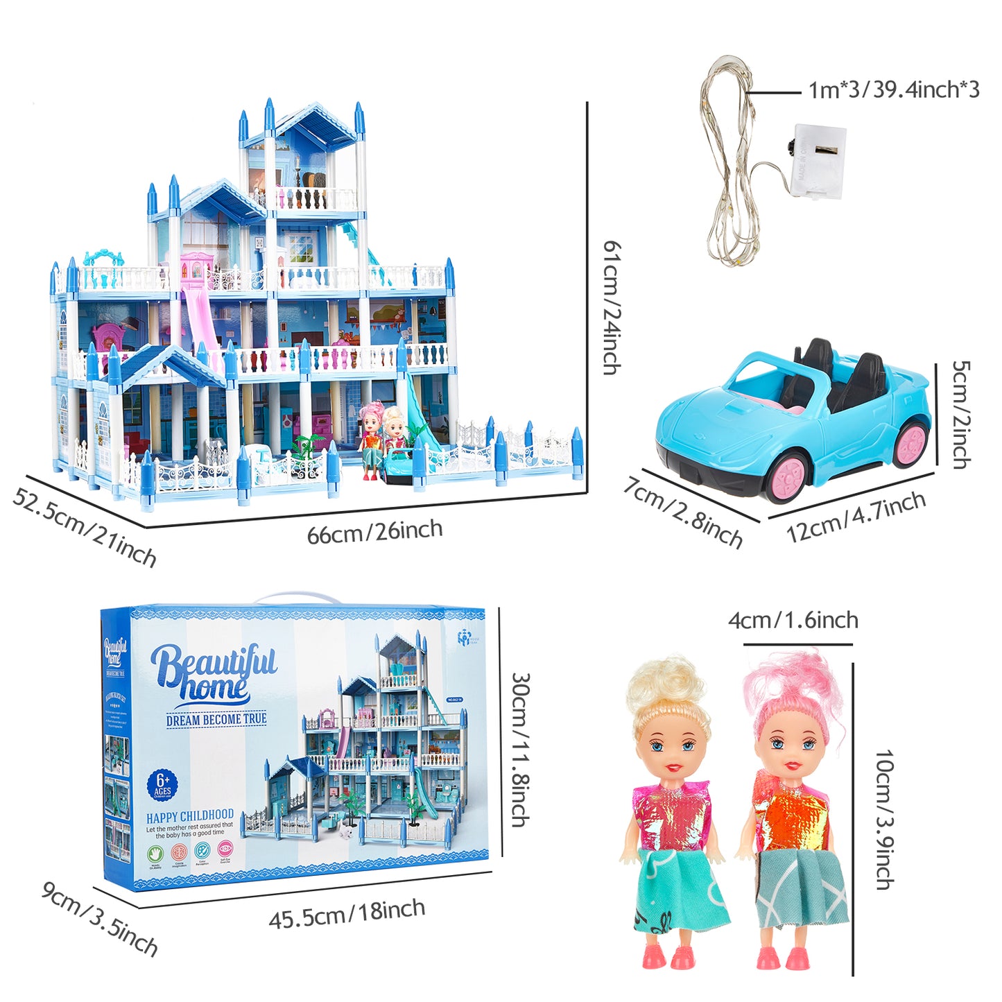Dollhouse for Girls, 14 Rooms Pretend Play Toddler Dollhouse Playset with Colorful Light, Furniture & Accessories, Gifts for Girls Aged 3 4 5 6 7 8 Years Old