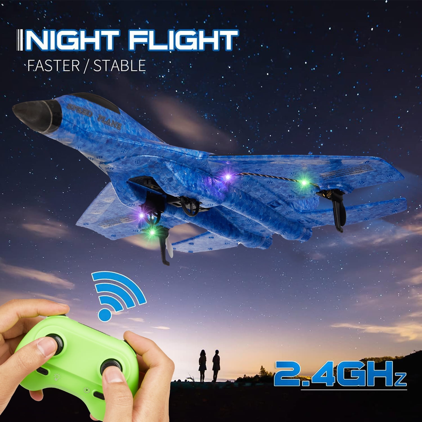 Petbank 2.4Ghz RC Airplane, 2 Channels Remote Control Glider Outdoor Plane Toys with Colorful LED Lights, Ready to Fly Foam Plane Toy for Kids Adult Beginner