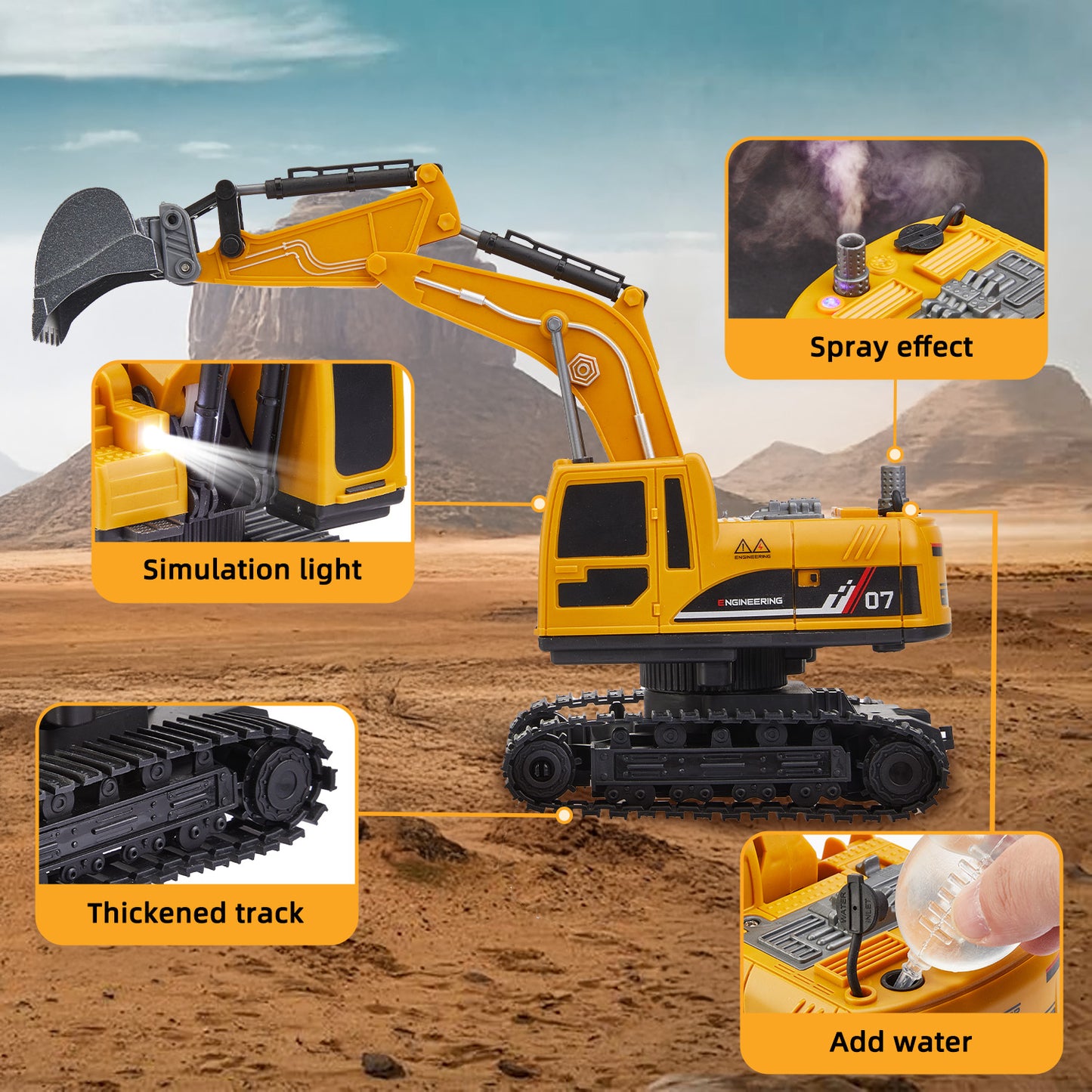 3 in 1 Remote Control Excavator for Kids, 11 Channel RC Excavator Truck Construction Vehicle Toys with Metal Shovel, Lights & Sounds, for Toddler Boys Age 3 4 5 6 7 8 Year Old