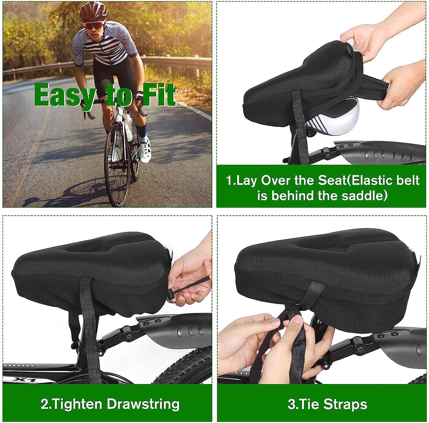 Zacro Bike Seat Cover, Comfortable Exercise Bicycle Saddle Cushion Extra Soft Wide for Indoor Outdoor, Black