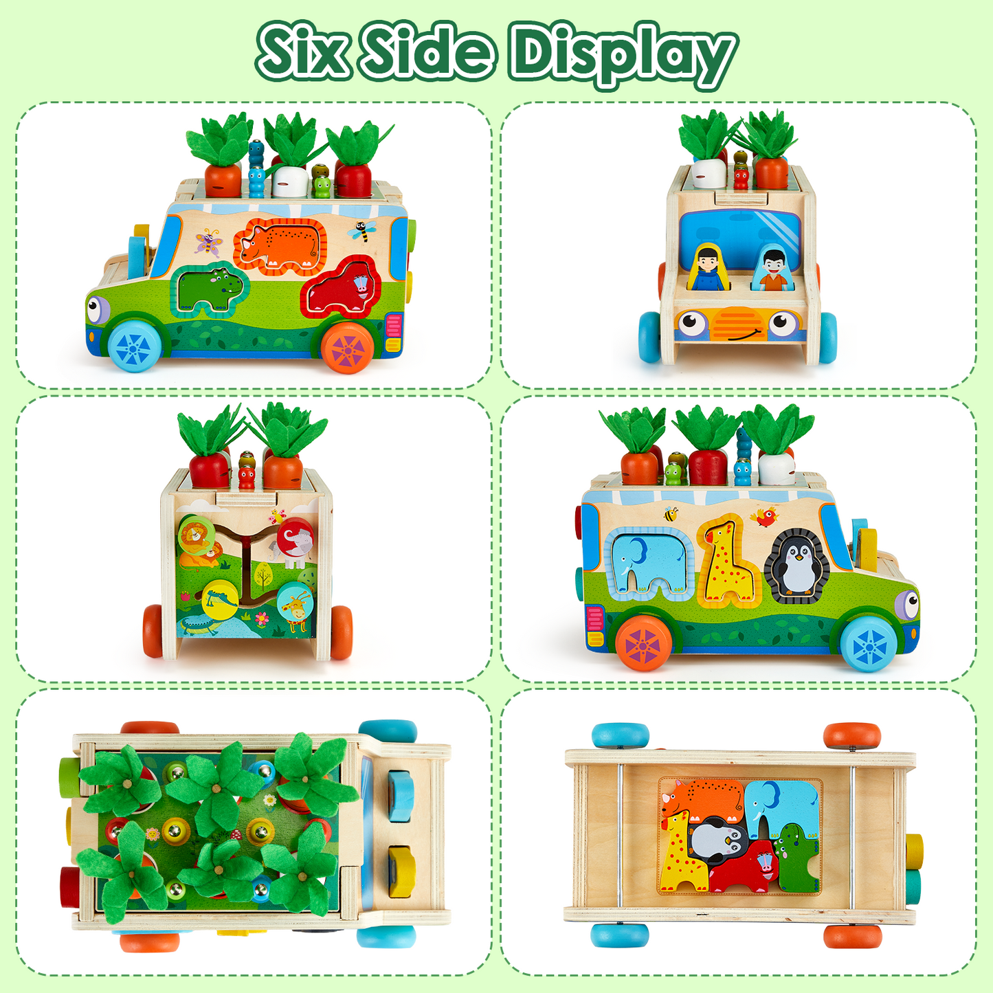 Petbank Montessori Toys, Wooden Montessori Shape Sorting Toys for Toddlers, with Carrot, Worm, Farm Animals Blocks and Traction Rope, Carrot Harvest Game Gift for Kids Ages 1-3