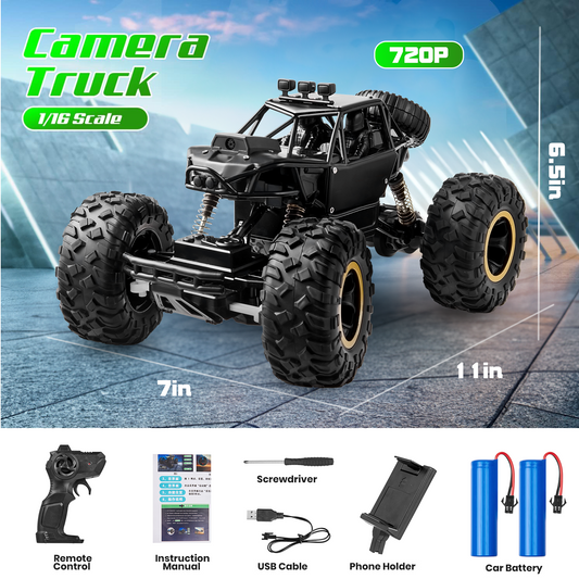1:16 Scale Remote Control Car with 1080P FPV Camera for Kids, Anpro 2.4GHz Off-Road High Speed Remote Control Monster Truck for Kids Adults, 2 Batteries, Black