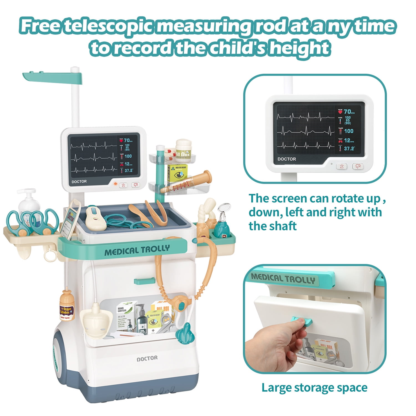 Petbank 28PCS Doctor Kit for Kids, Pretend Medical Station Toy Set for Girls Boys, Mobile Cart Doctor Role Play Toys for Toddler Gift Age 3+