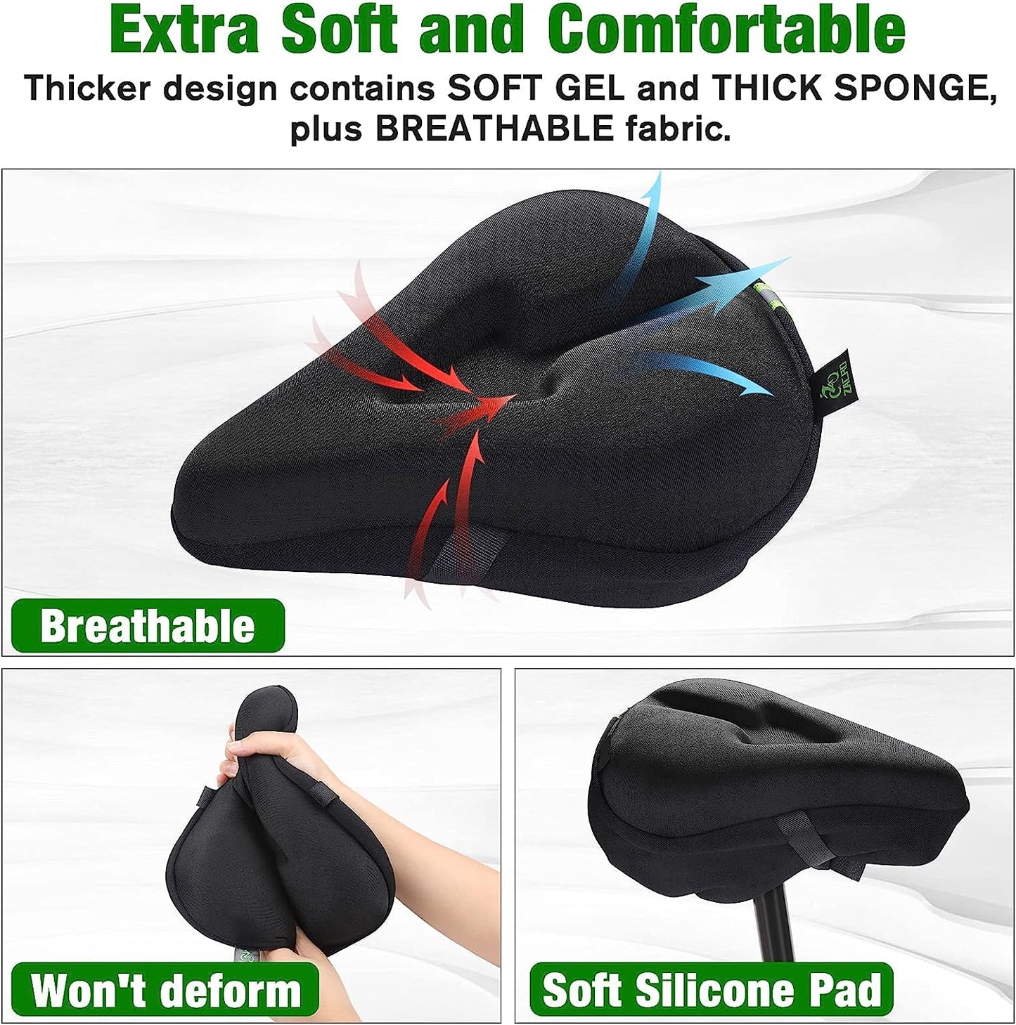 Zacro Bike Seat Cover, Comfortable Exercise Bicycle Saddle Cushion Extra Soft Wide for Indoor Outdoor, Black
