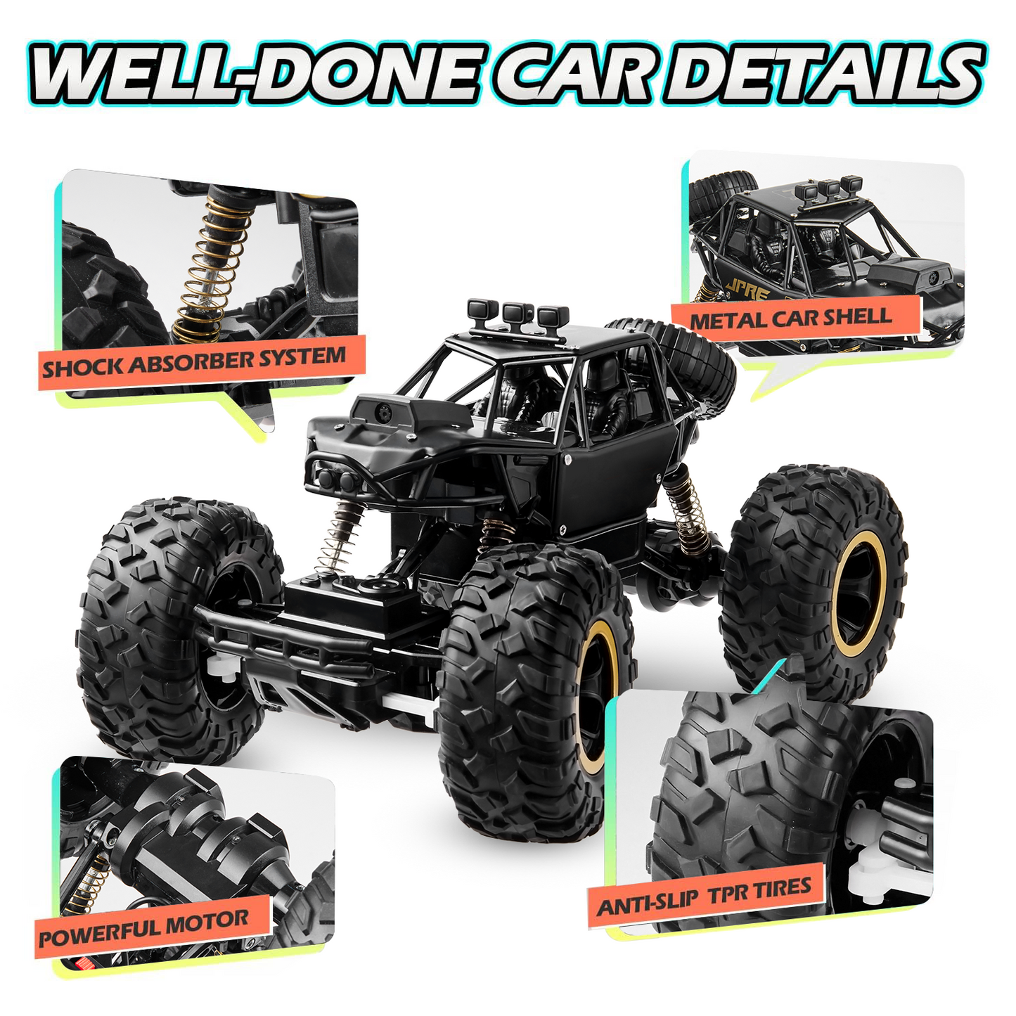 1:16 Scale Remote Control Car with 1080P FPV Camera for Kids, Anpro 2.4GHz Off-Road High Speed Remote Control Monster Truck for Kids Adults, 2 Batteries, Black