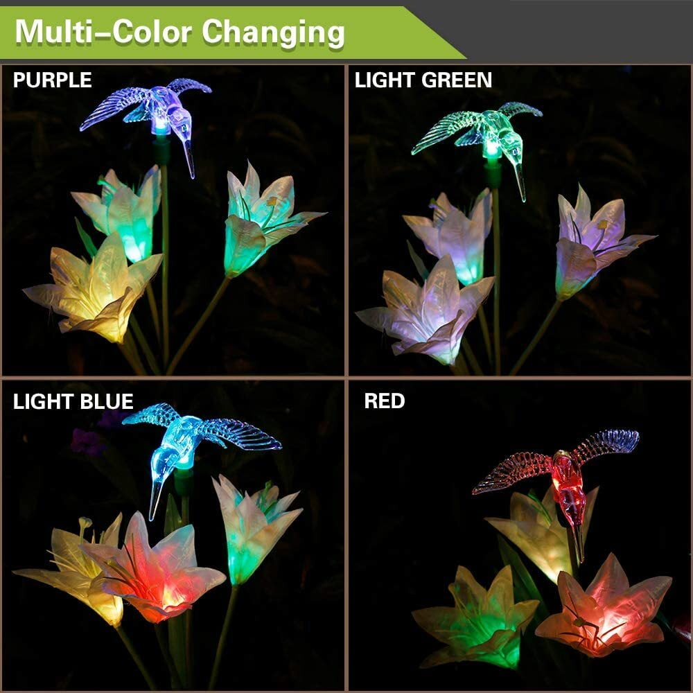 Outdoor Solar Garden Stake Lights, Zacro LED Flower Solar Powered Lights with 6 Lily Flower Butterflies Combination, Waterproof Multi-Color Changing Solar Lights