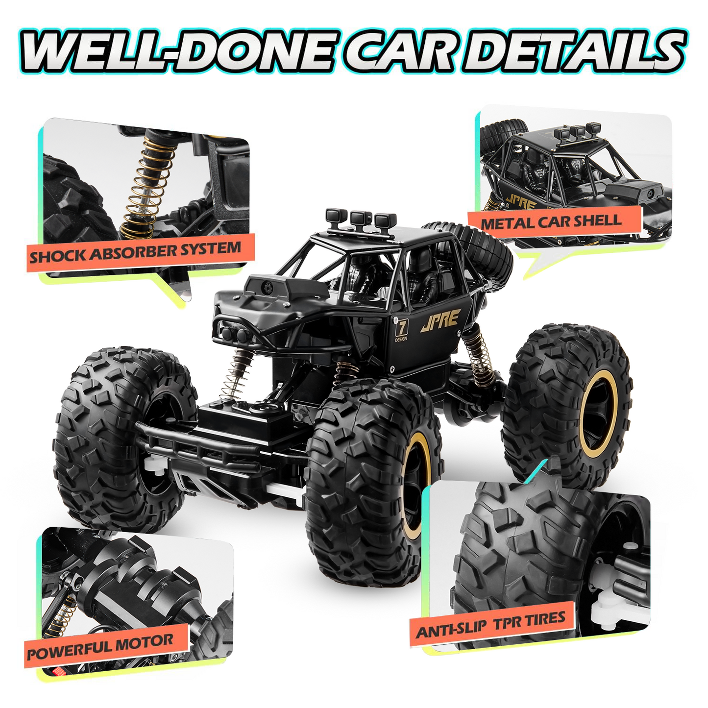 Zacro 1:16 Scale RC Car with 720P FPV Camera, 2.4Ghz Remote Control Car High Speed Off-Road Truck for Kids and Adults, 2 Batteries, Black