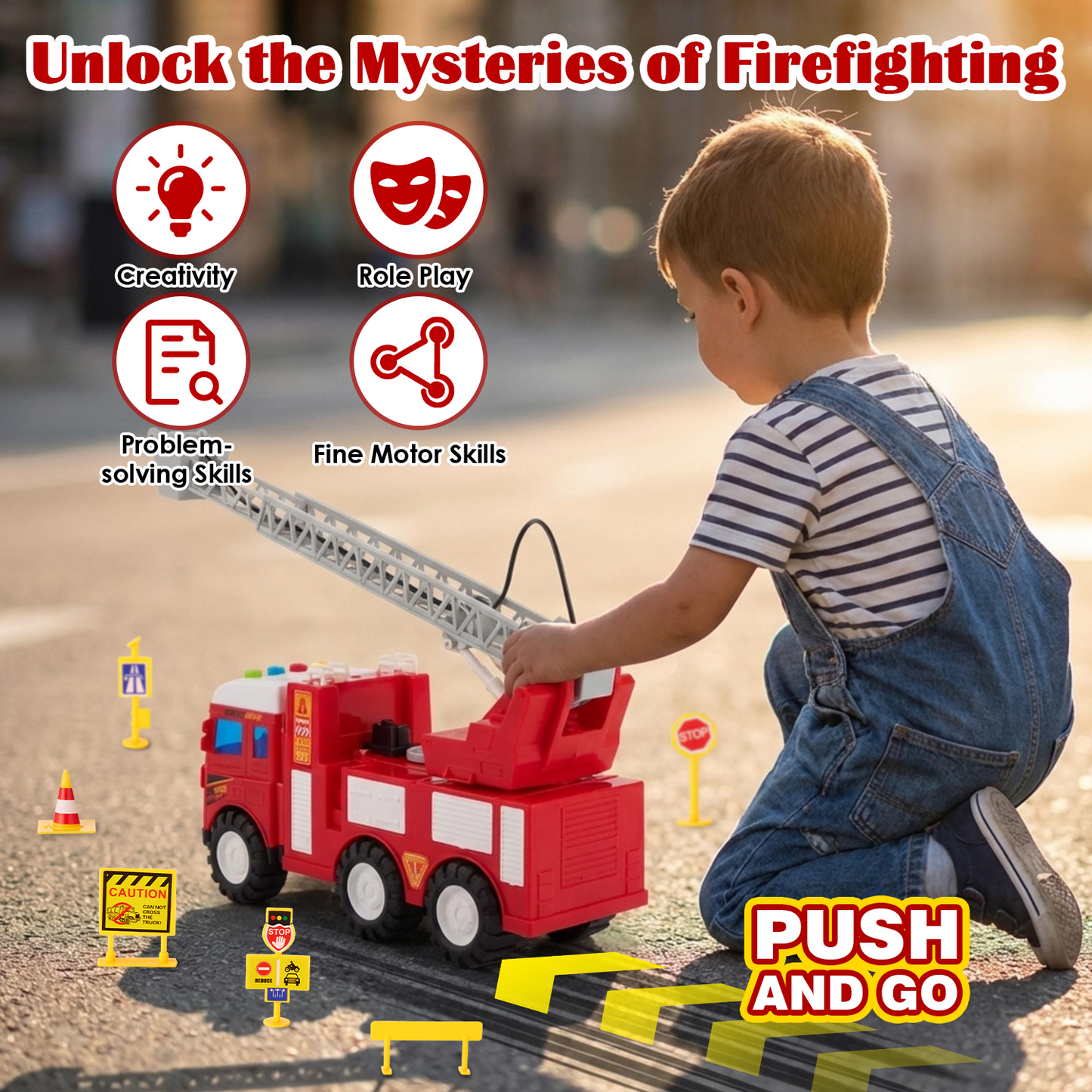 Lictin Fire Truck Toy for Kids, Fire Engine Toys with Water Pump Spray, Extending Ladder, Light & Sound, Fire Rescue Truck Vehicle Toys Gift for Boys & Girls Age 3+