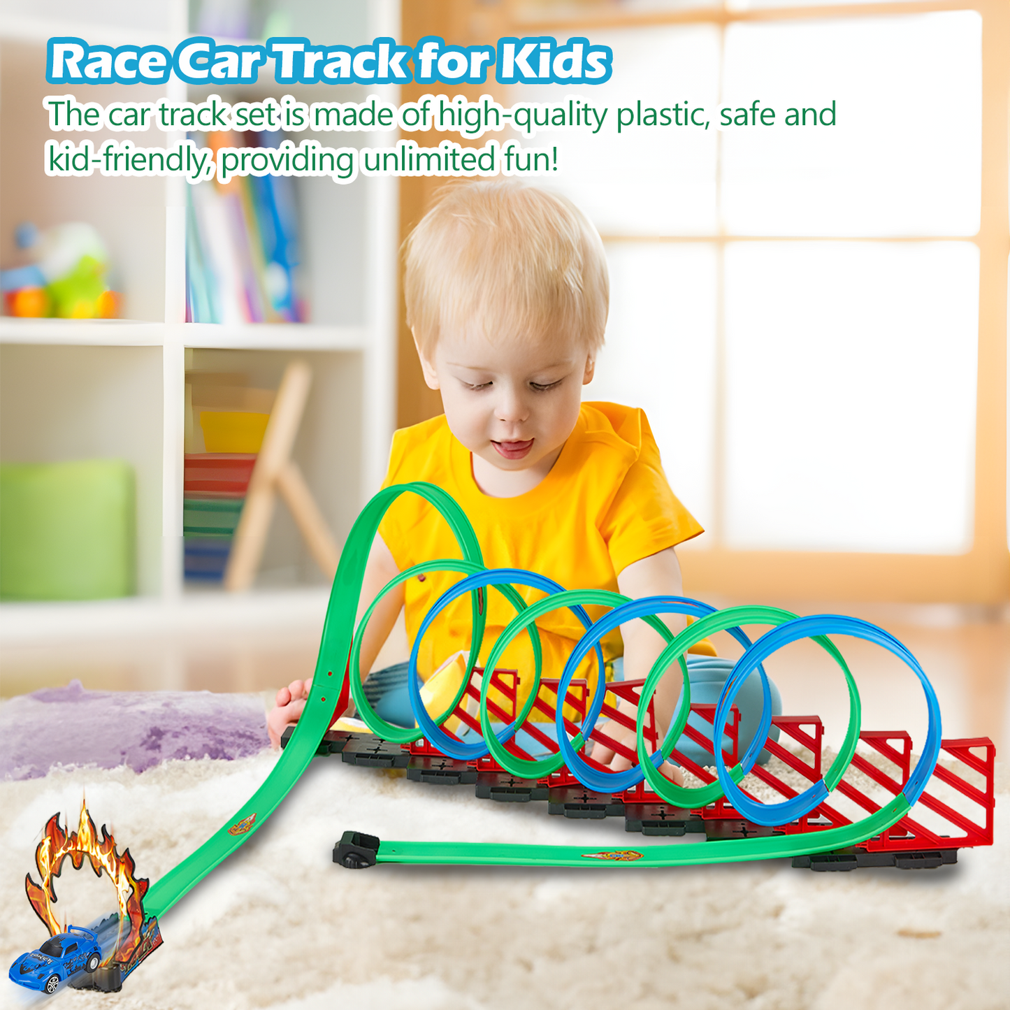 Lictin Race Track Set for Kids, Builder Loop Kit Criss Cross Track Set Starter Kit with 2 Pull-Back Cars, High Speed Car Race Track Toys for 3-6 Years Old Boys and Girls