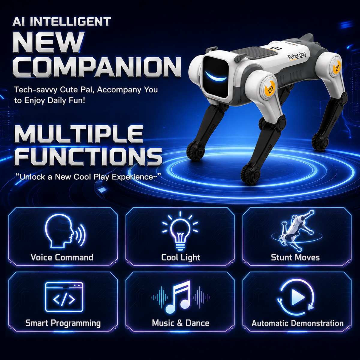 Smart Robot Dog, Remote Control Robot Dog Toy with Sound and LED Eyes, Interactive RC Dog Robot with Voice Control, Dance & Music, Interactive Toy for Kids Boys Girls