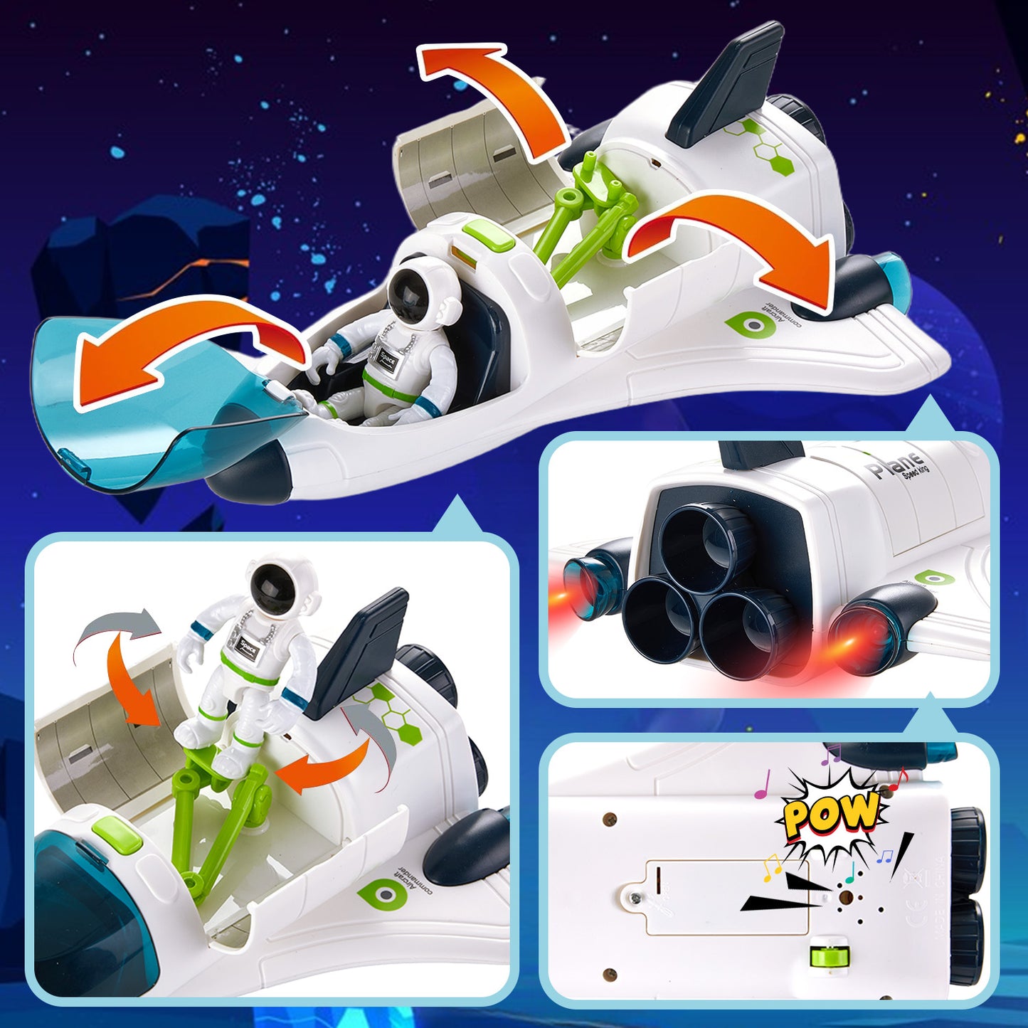 Kids Space Toys, Spaceship Planet Toy with Astronaut, Spaceship, Satellite & Space Rover, Spaceship Shuttle Car Toy Gift for Boys Girls 3+