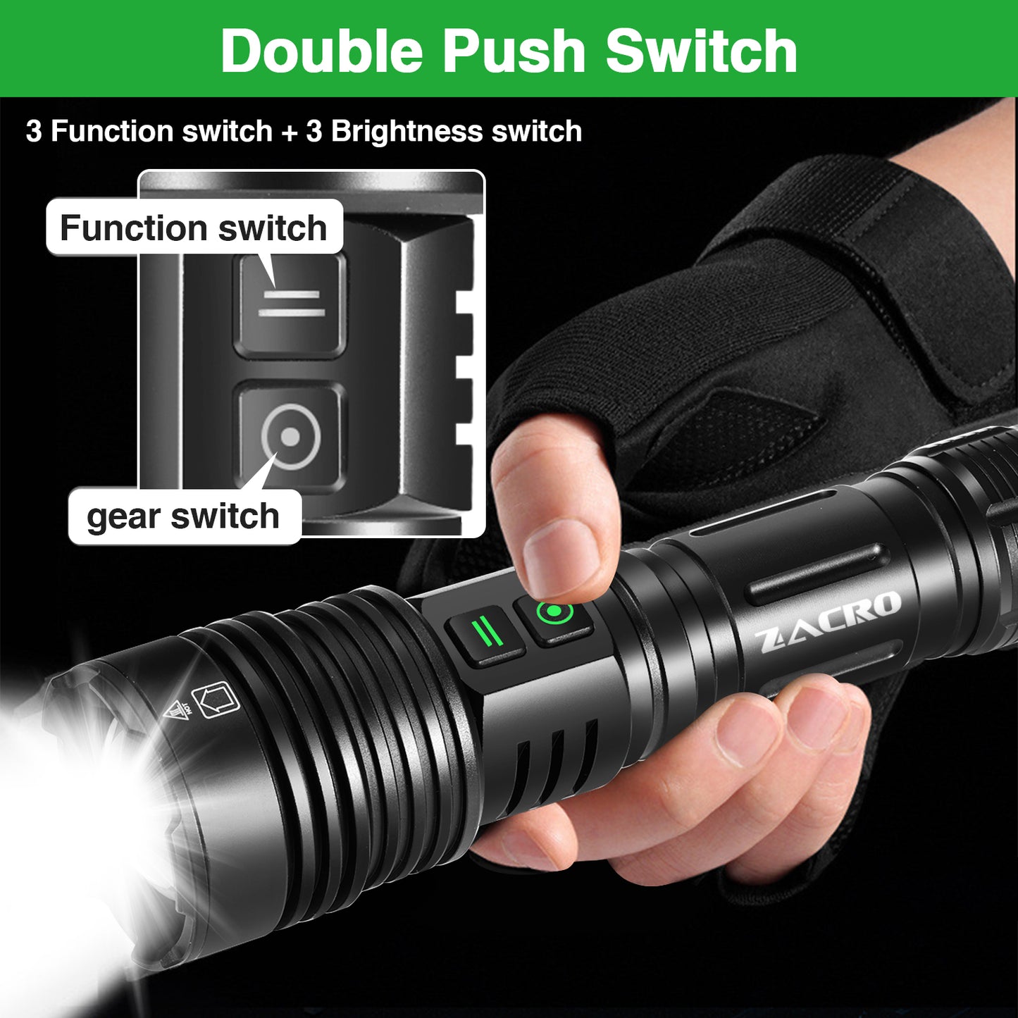 Rechargeable Flashlight High Lumens, Zacro Super Bright LED Flashlight with 6 Modes, Zoomable LED Waterproof Handheld Flashlight for Emergencies, Camping, Home