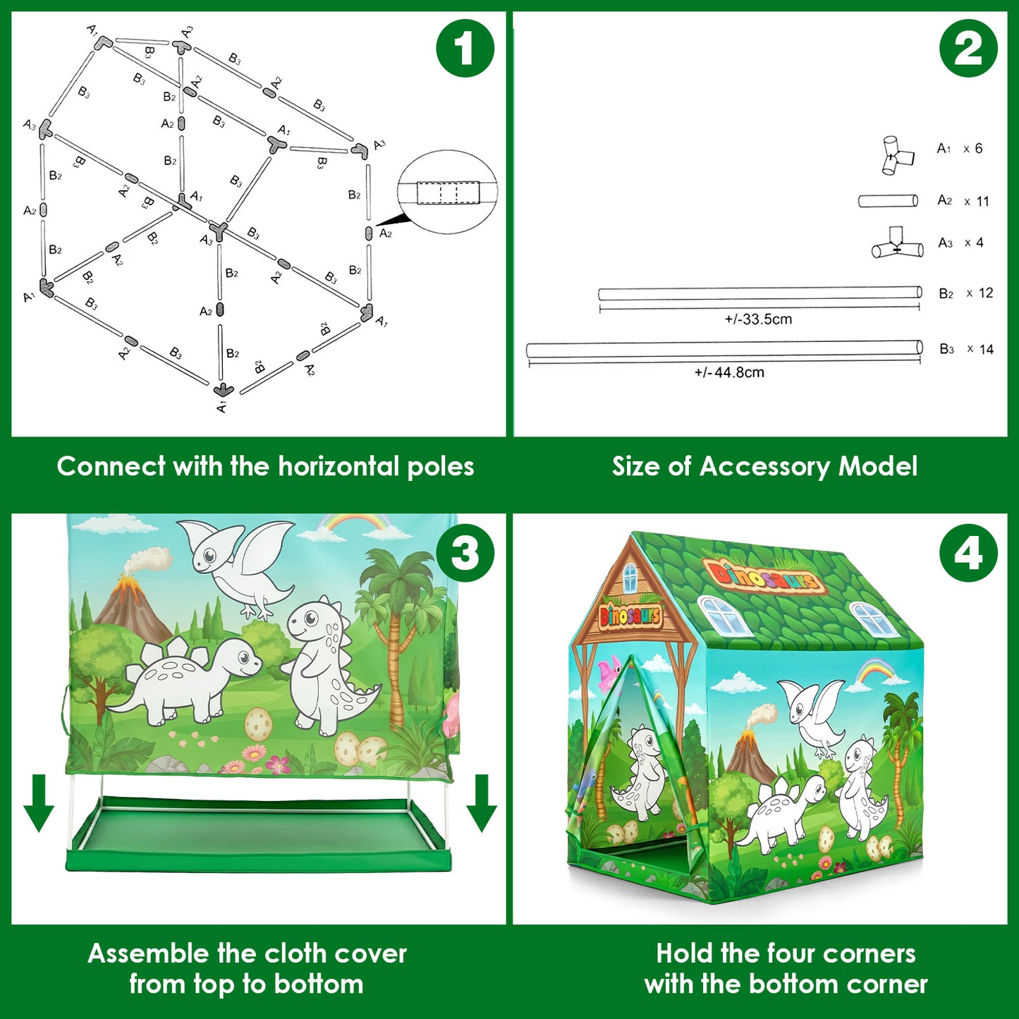 Zacro Dinosaur Play Tent for Kids, Indoor Outdoor Playhouse with Projector Flashlight & Drawing Pen, Foldable Tent Games Party Toy for Toddler Boys & Girls