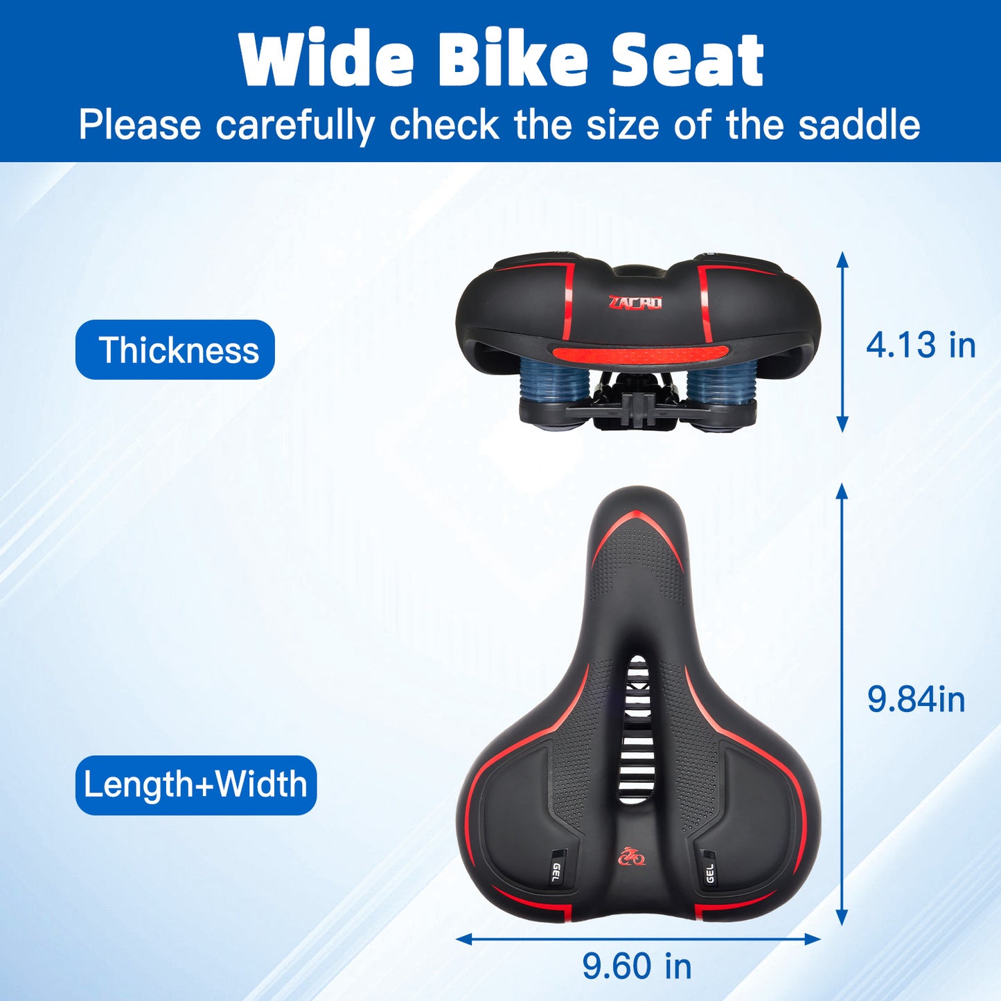 Large Bike Seat Cushion, Comfortable Bicycle Seat for Men Women with Dual Shock Absorbing, Memory Foam Oversized Bike Saddle for Indoor/Mountain/Road Bikes