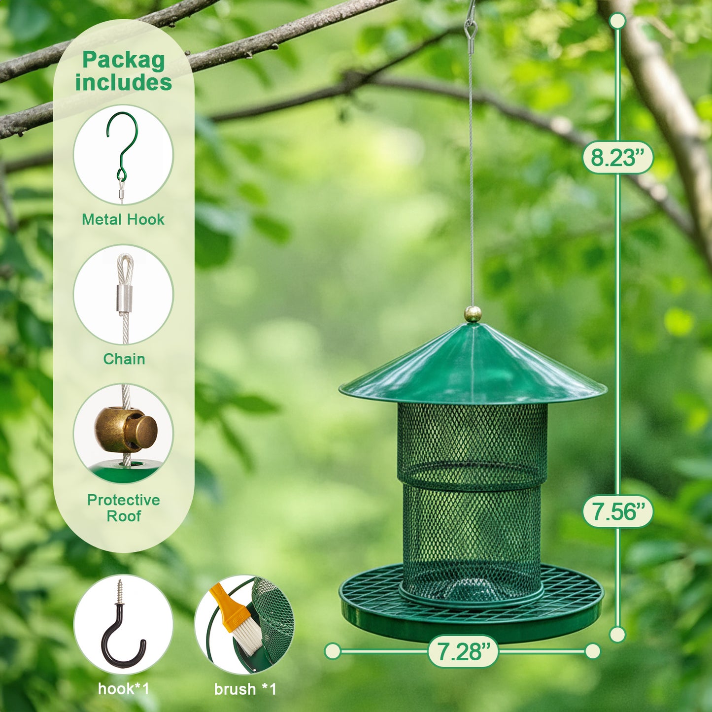 Petbank Metal Bird Feeder for Outside Hanging, Retractable Squirrel Proof 5lb Capacity Bird Feeders, for Outdoors Hanging Garden Yard, Green