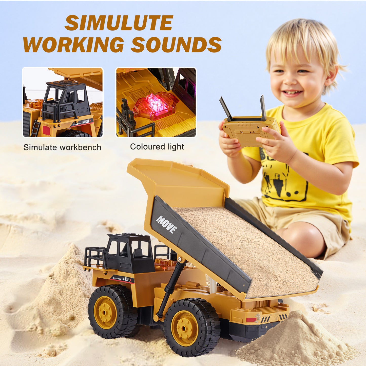Petbank RC Dump Truck Toy, 13-Channel Remote Control Toy with Light/Sound, Rechargeable Batteries, 2.4 Ghz Kids Construction Vehicle Truck Toys for 3+ Boys Girls