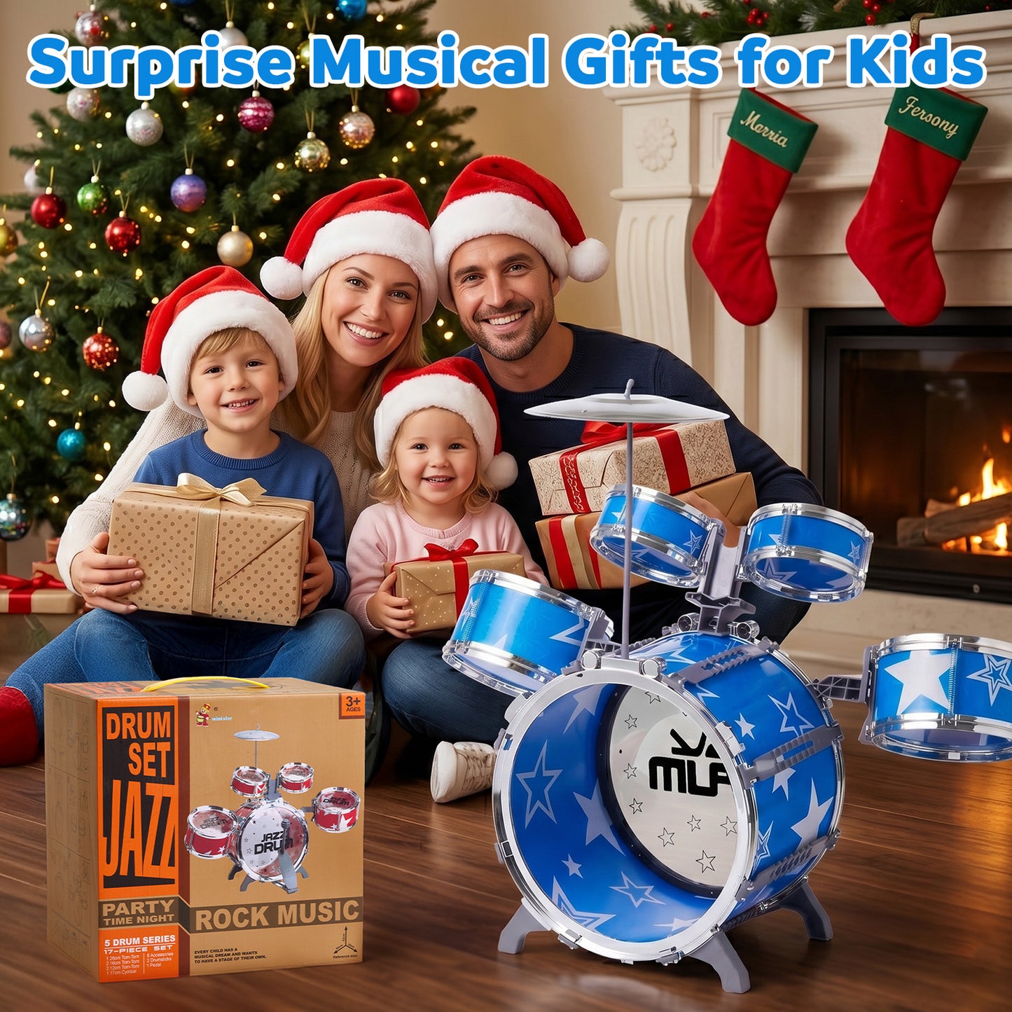 Lictin Kids Drum Set for Toddlers, Beginners Jazz Drum Set with Stools, Educational Musical Beginner Instrument Toys Gift for Boys Girls Aged 2 3 4 5 6
