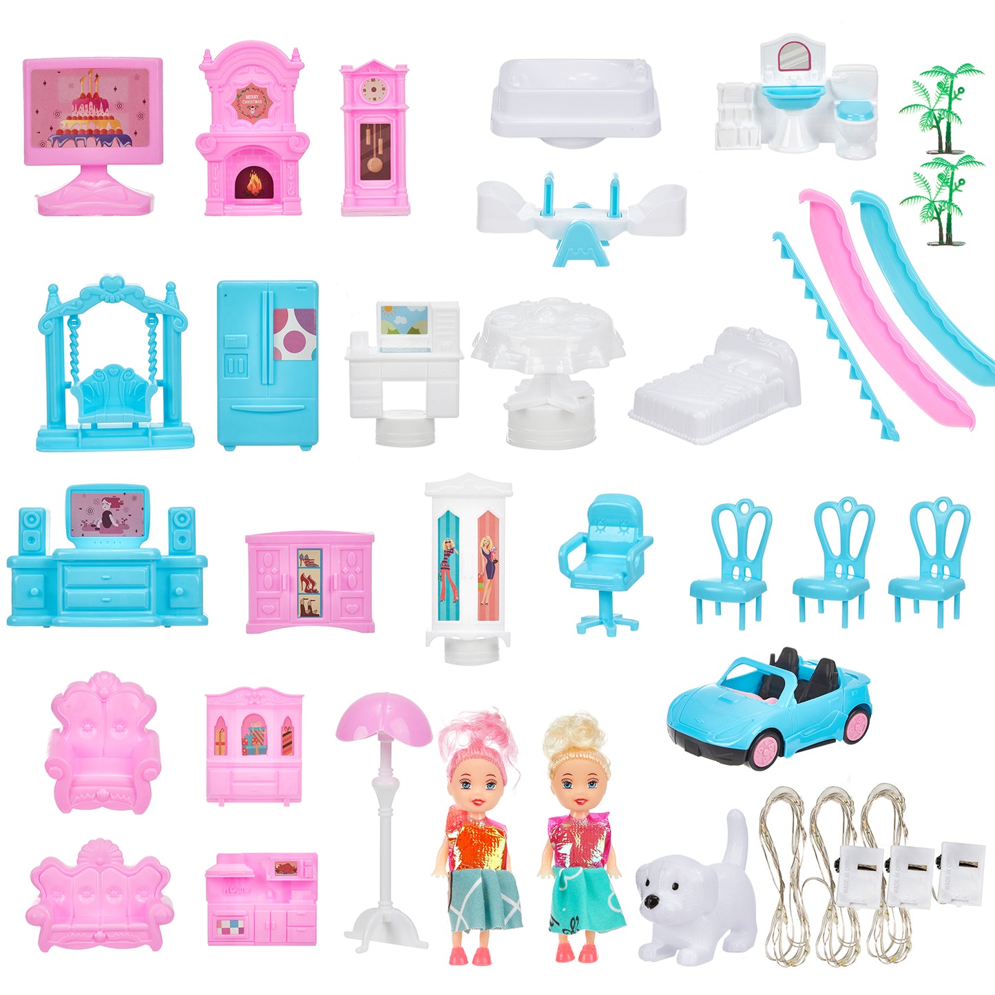 Dollhouse for Girls, 14 Rooms Pretend Play Toddler Dollhouse Playset with Colorful Light, Furniture & Accessories, Gifts for Girls Aged 3 4 5 6 7 8 Years Old