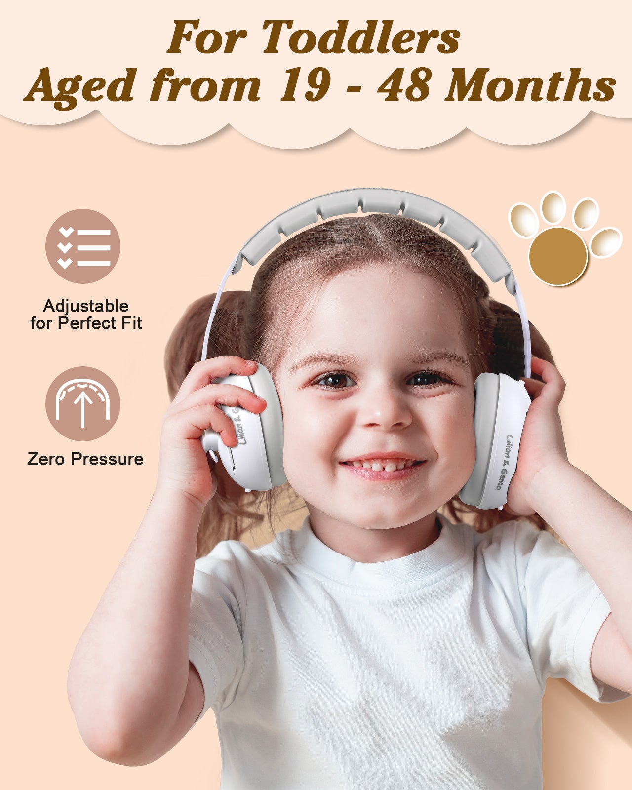 2-in-1 Baby Ear Muffs Noise Protection, Adjustable Headphones with Stretchy Band, Noise Cancelling for Toddler up to 4 Years, Airplane Essentials/Outdoor, White