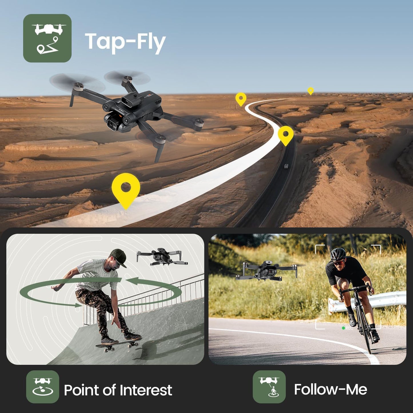 S1S RC Drone with 4K HD Camera for Adult, Lictin RC Quadcopter with High Speed Brushless Motor, Hand gesture photography, Waypoint Fly, Optical Flow Position, 2 Batteries
