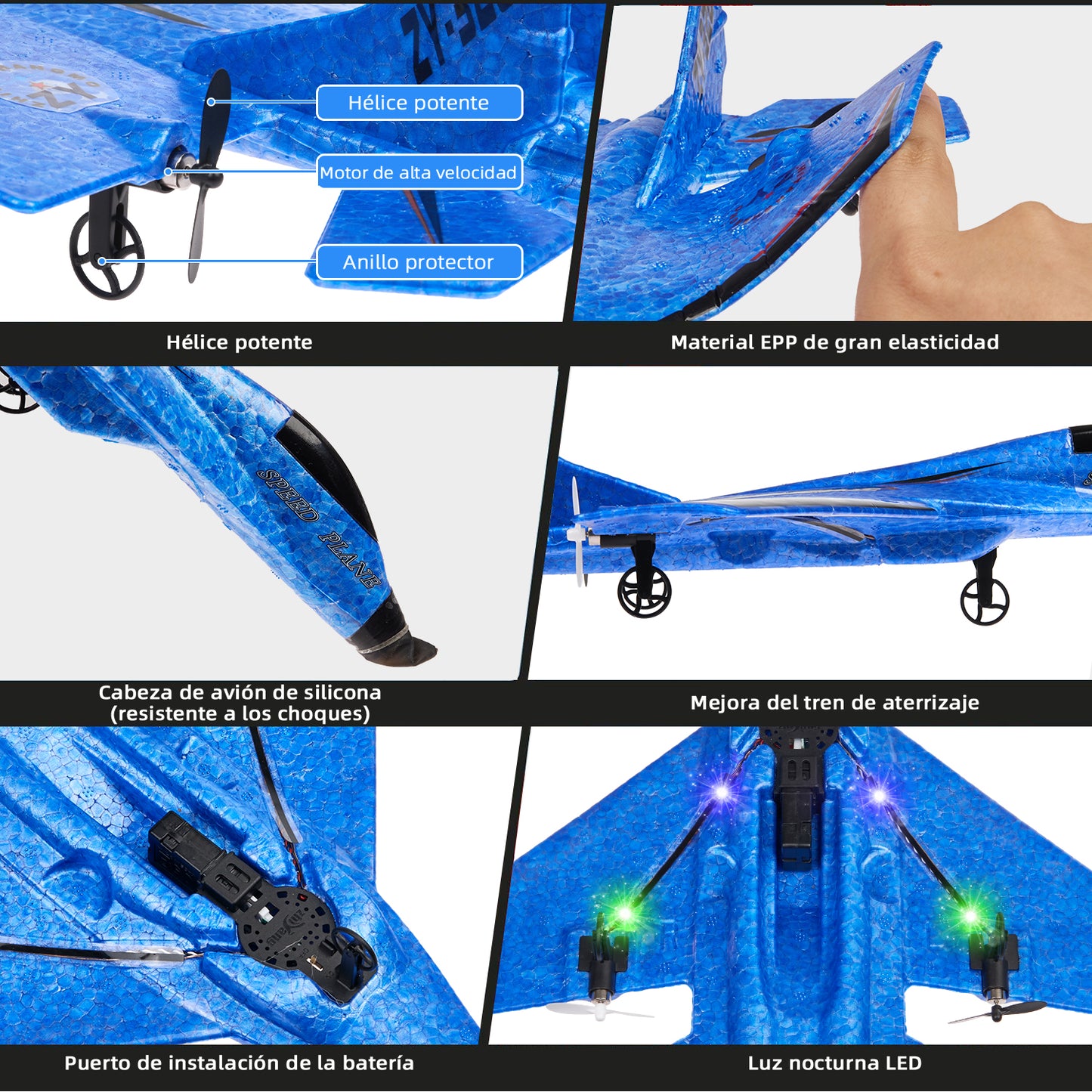Zacro RC Plane for Kids, 2.4Ghz Remote Control Airplane Toy with Colorful LED Lights, Foam RC Plane Ready to Fly Toy for Kids Adult Beginner, Blue
