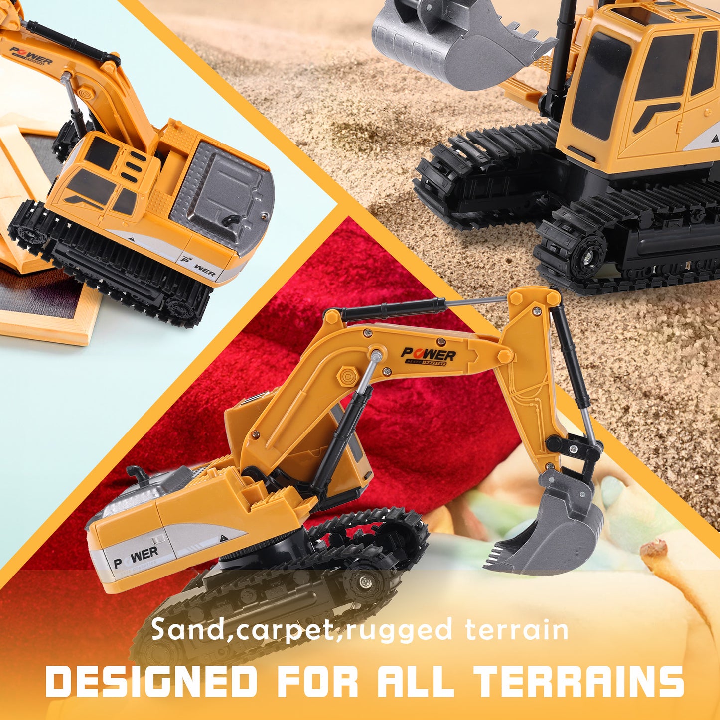 Gemeer Remote Control Excavator for Kids, 6 Channel Rechargeable RC Truck Excavator Construction Vehicle, Navvy Toys with Metal Shovel Lights Sounds for Boys Girls Gifts