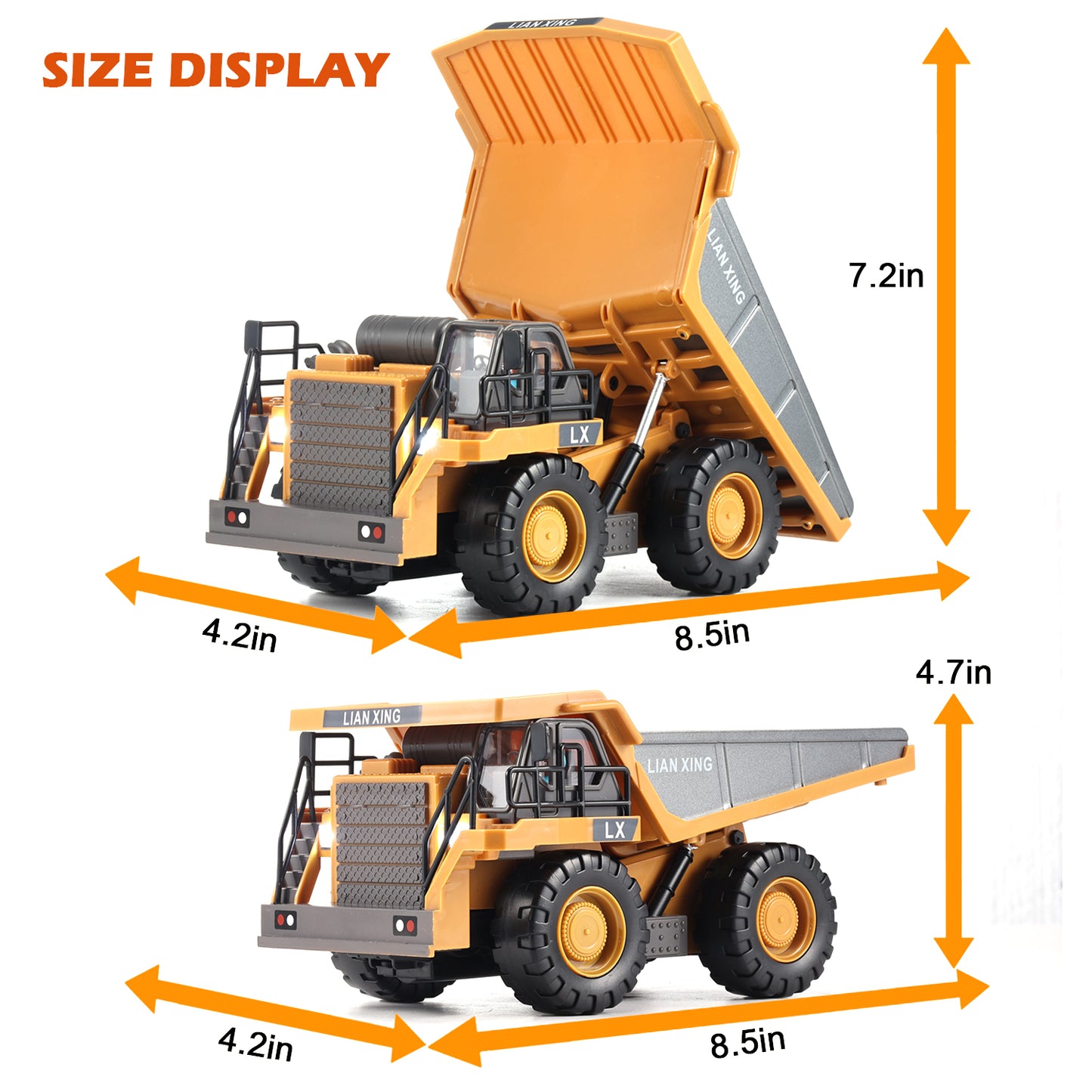 Remote Control Dump Truck, 1:20 Scale RC Construction Vehicles Toy with Metal Bed and Light/Music, 9 Channels Electric Truck Toy Gift for Boys Kids