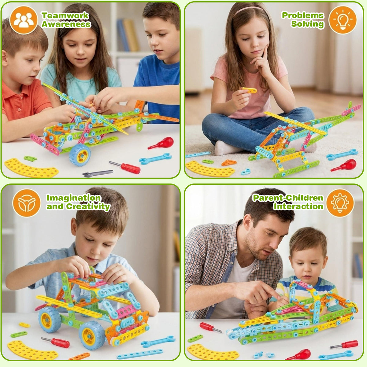 Lictin STEM Building Toys for Kids Ages 4-8, 10-in-1 Building Blocks Toy with Storage Box, Creative Construction Kits, Educational Learning Toys Gift for Boys Girls